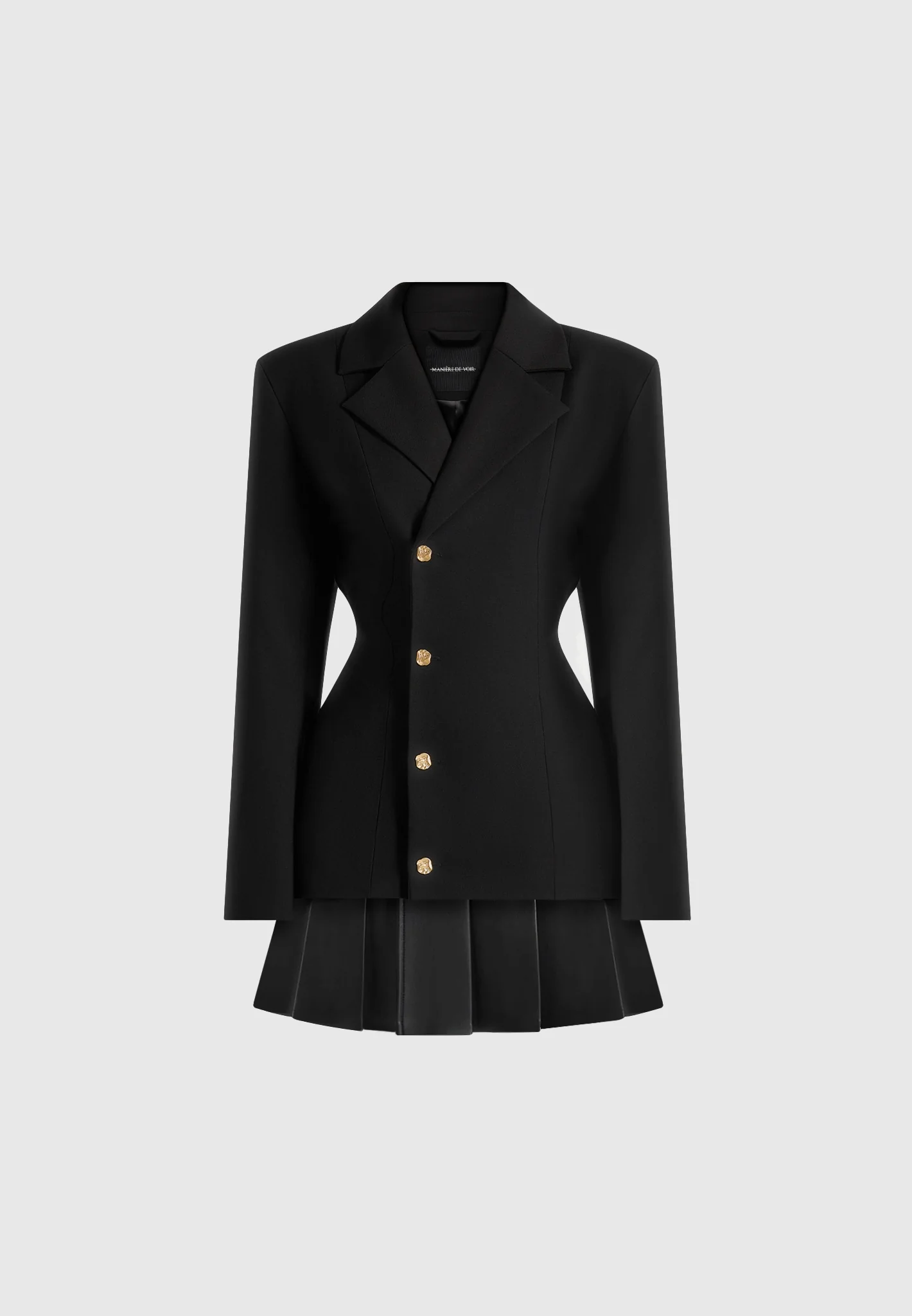 Nicole - Tailored Cinch Blazer Dress with Pleats - Black - Image 6