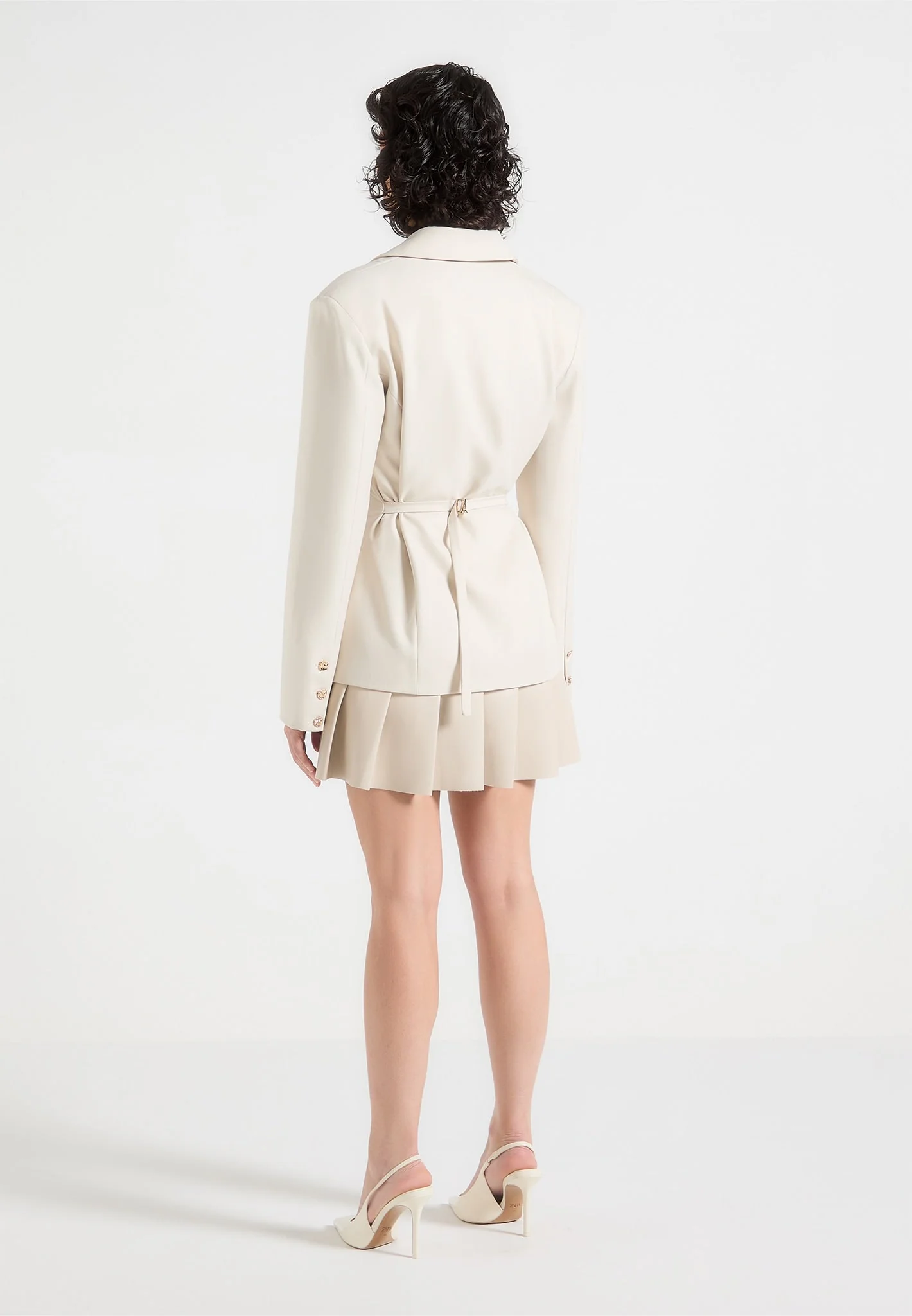 Nicole - Tailored Cinch Blazer Dress with Pleats - Cream/Beige - Image 6