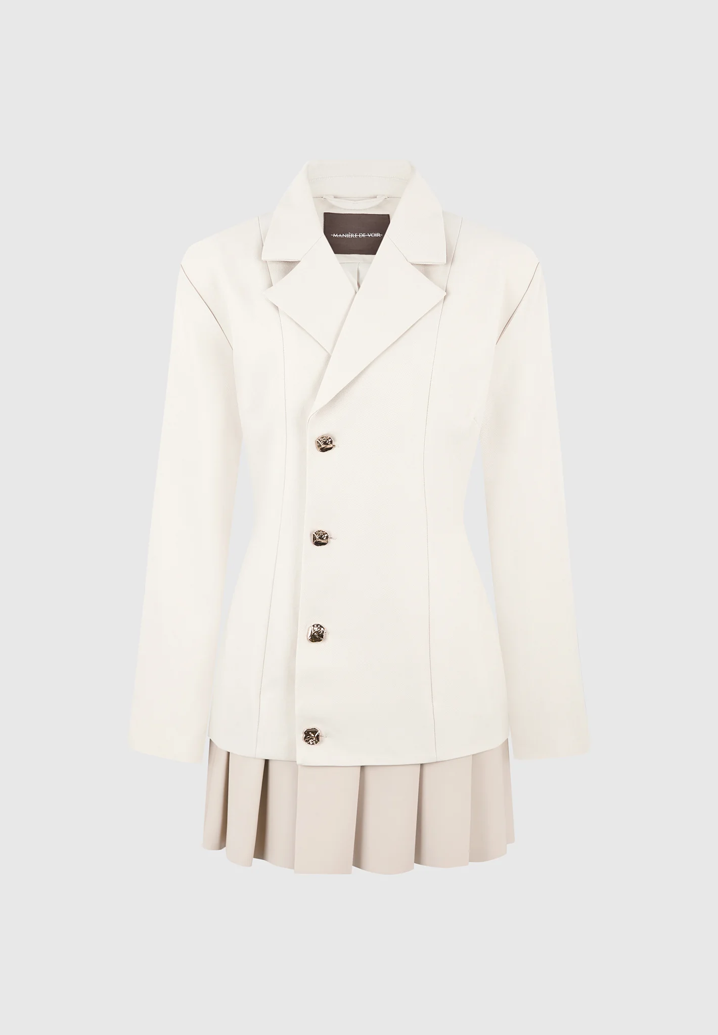 Nicole - Tailored Cinch Blazer Dress with Pleats - Cream/Beige - Image 8