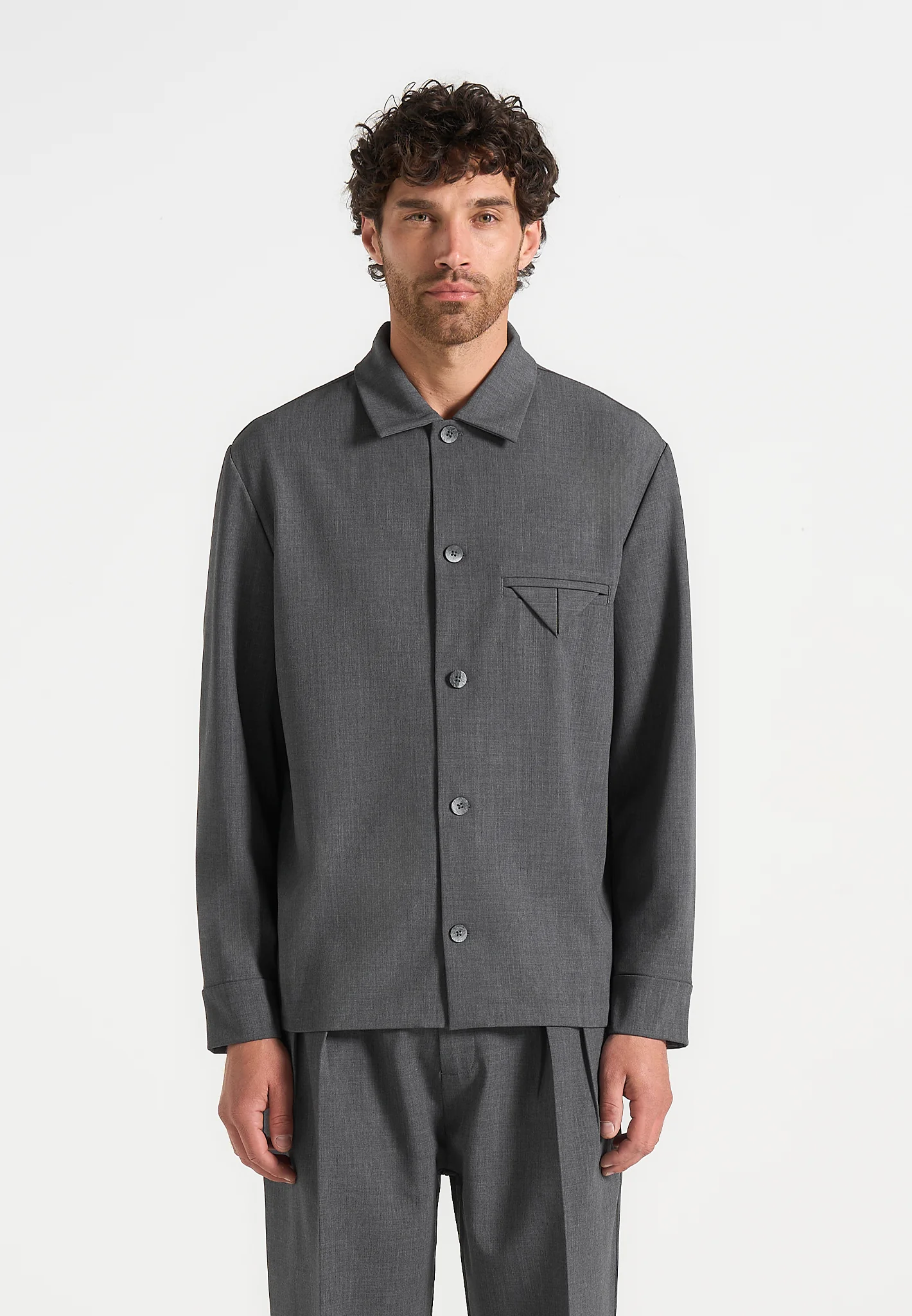 Leo - Hatched Tailored Overshirt - Grey - Image 5