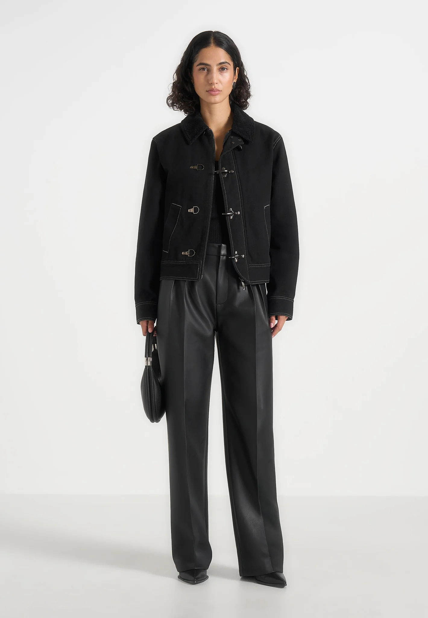 Nino - Clasp Detail Contrast Stitch Gabardine Jacket - Black