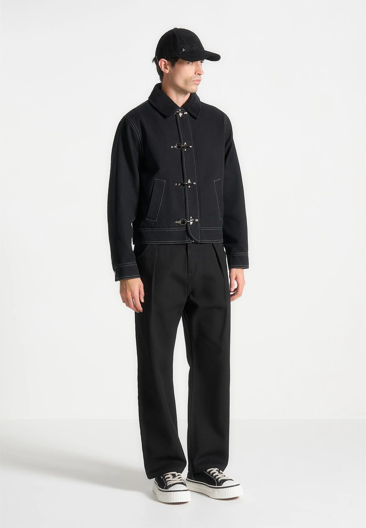 Nino - Clasp Detail Contrast Stitch Gabardine Jacket - Black - Image 2