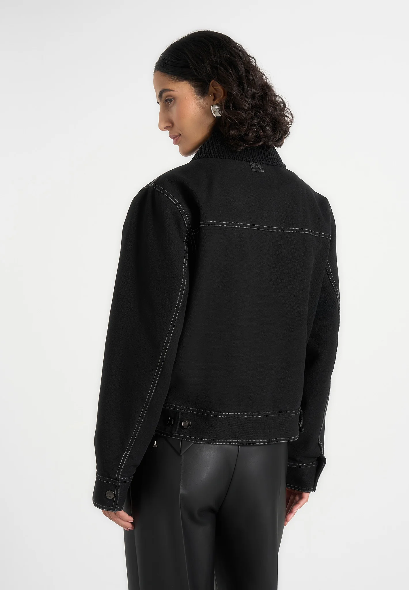Nino - Clasp Detail Contrast Stitch Gabardine Jacket - Black - Image 5