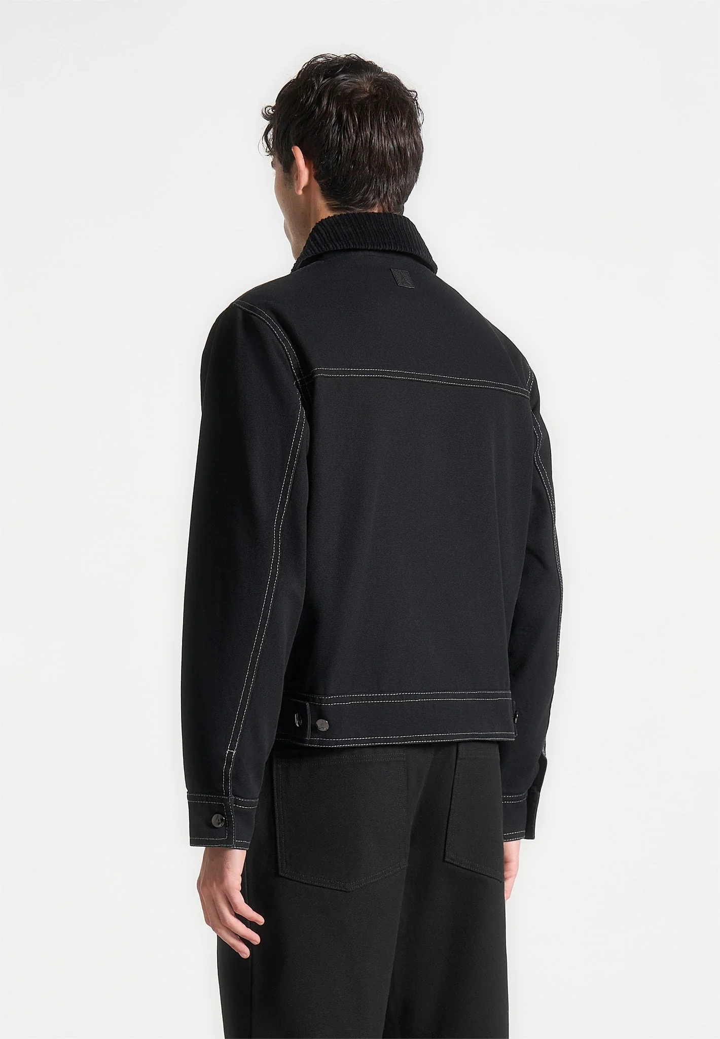 Nino - Clasp Detail Contrast Stitch Gabardine Jacket - Black - Image 7