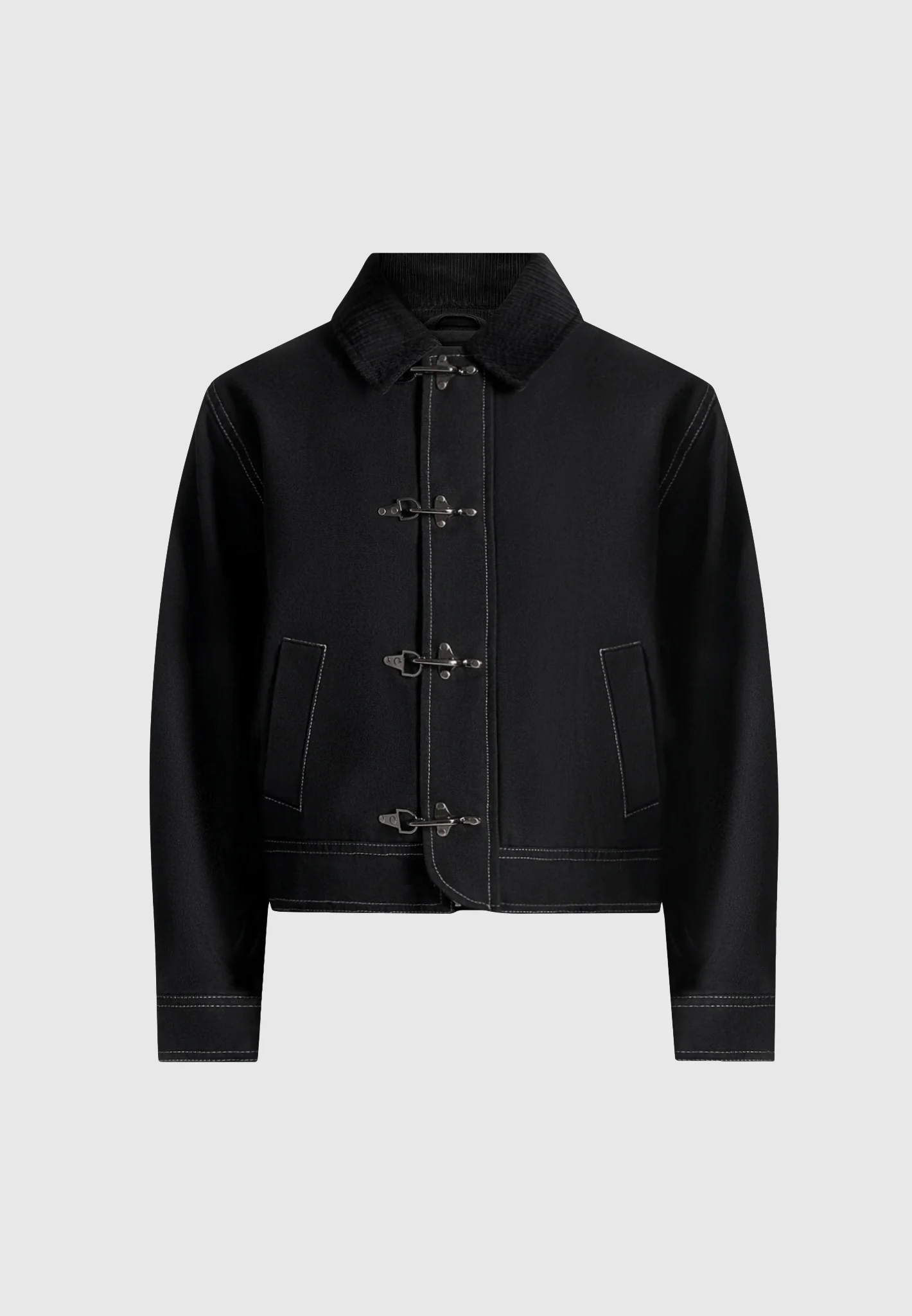 Nino - Clasp Detail Contrast Stitch Gabardine Jacket - Black - Image 8