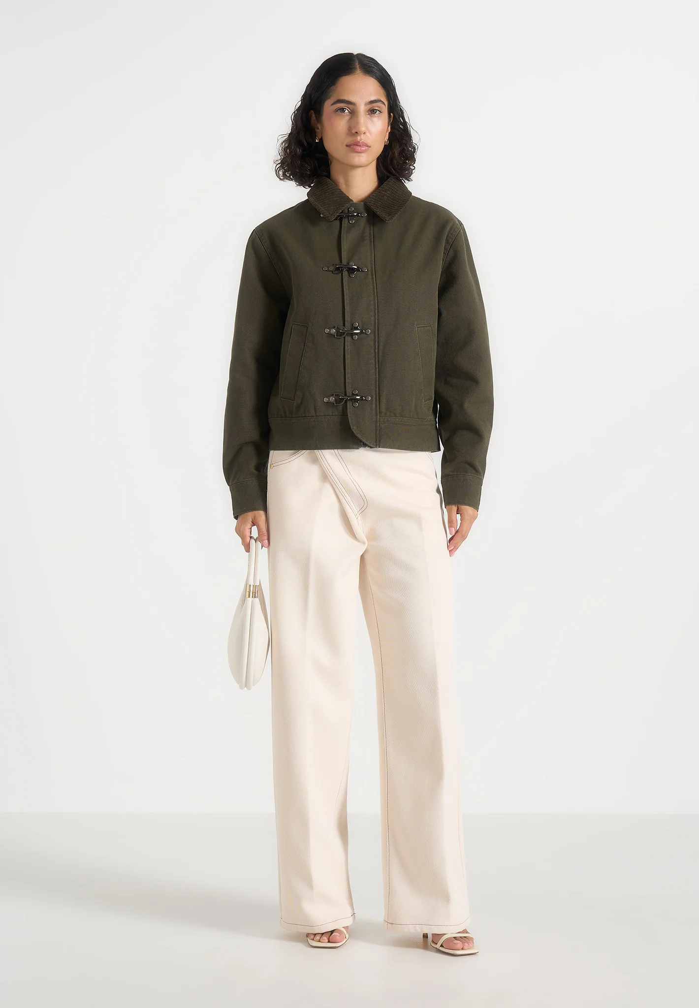 Nino - Clasp Detail Contrast Stitch Gabardine Jacket - Olive