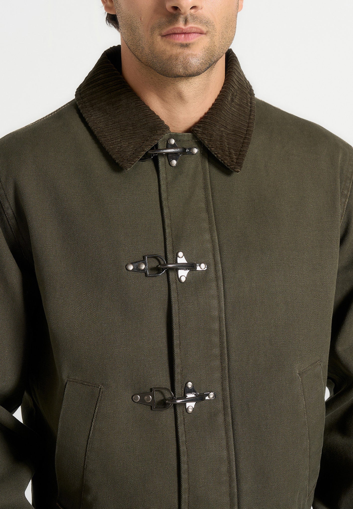 Nino - Clasp Detail Contrast Stitch Gabardine Jacket - Olive - Image 10