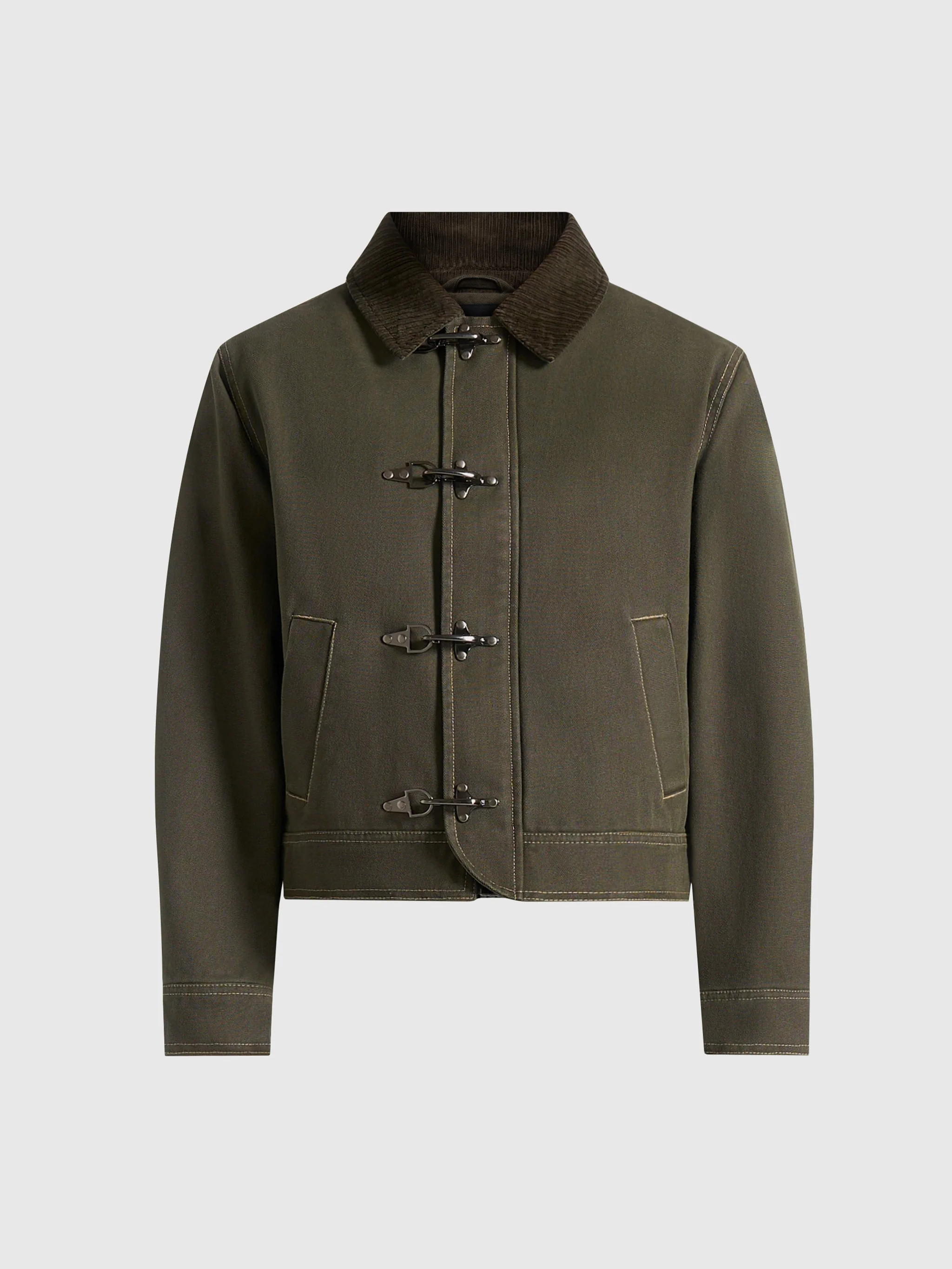 Nino - Clasp Detail Contrast Stitch Gabardine Jacket - Olive - Image 11