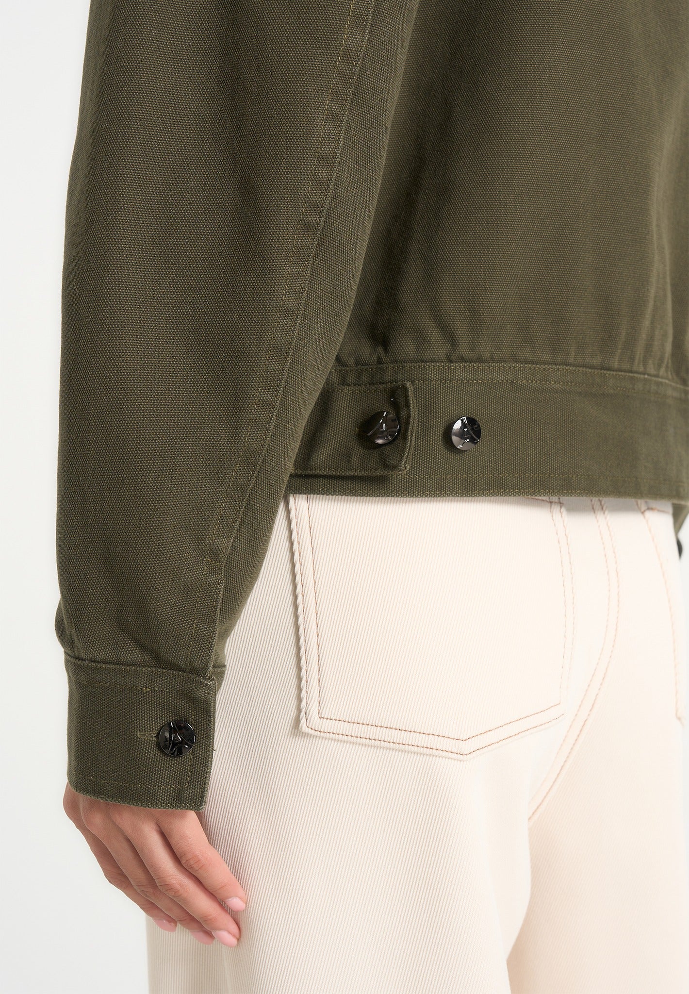 Nino - Clasp Detail Contrast Stitch Gabardine Jacket - Olive - Image 4