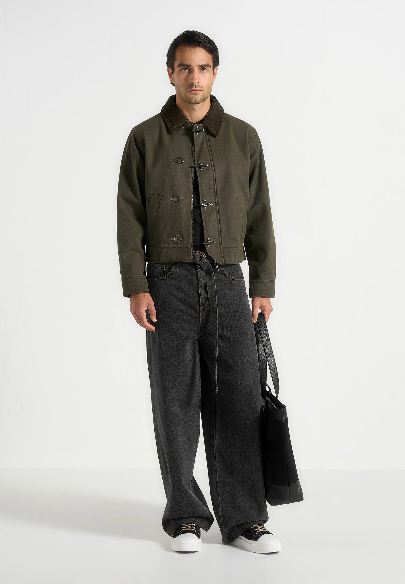 Nino - Clasp Detail Contrast Stitch Gabardine Jacket - Olive - Image 5