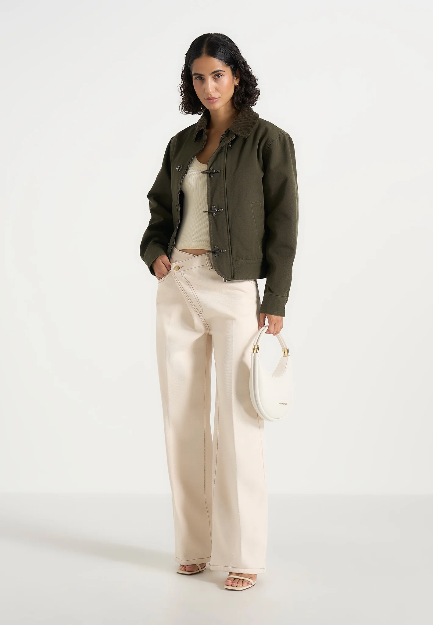 Nino - Clasp Detail Contrast Stitch Gabardine Jacket - Olive - Image 6
