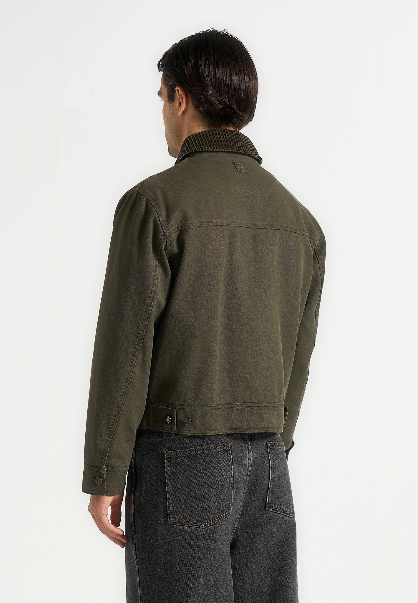 Nino - Clasp Detail Contrast Stitch Gabardine Jacket - Olive - Image 7