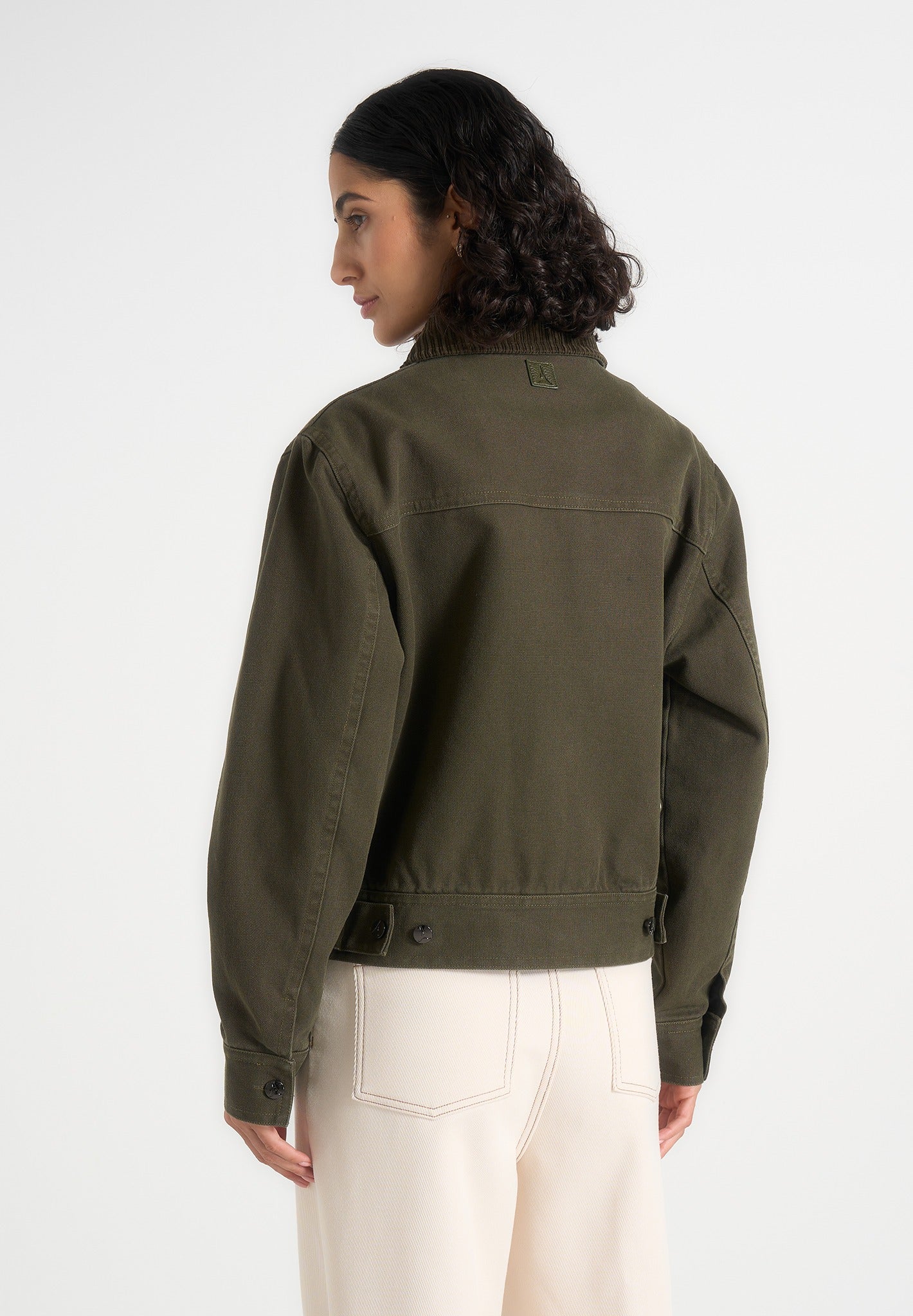 Nino - Clasp Detail Contrast Stitch Gabardine Jacket - Olive - Image 8
