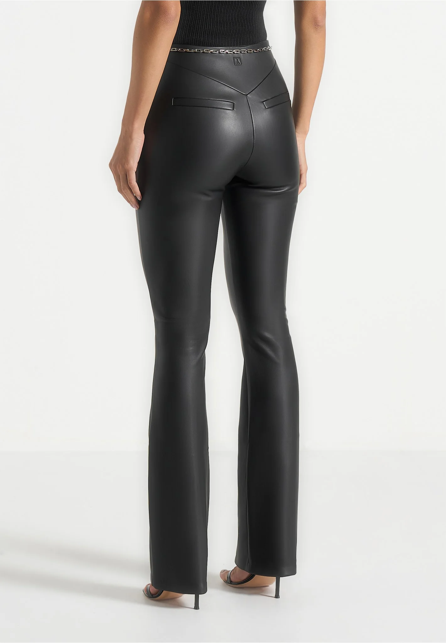 Ninon - Leather Fit And Flare Trousers With Chain - Black - Image 6