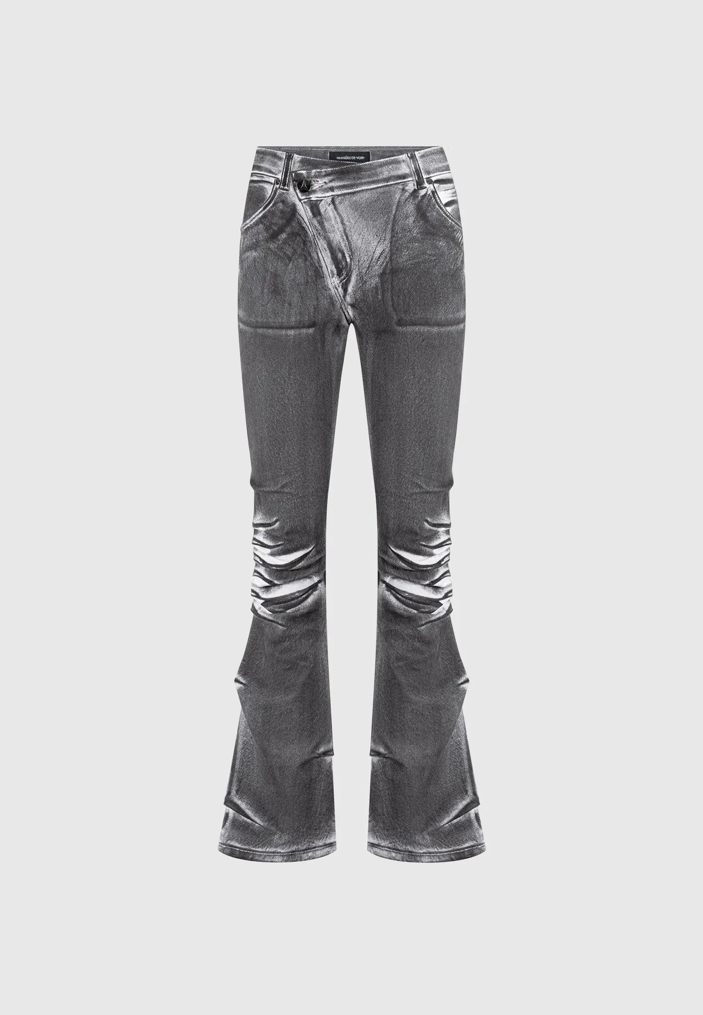 Oil Print Tacked Fit and Flare Jeans - White/Grey - Image 5