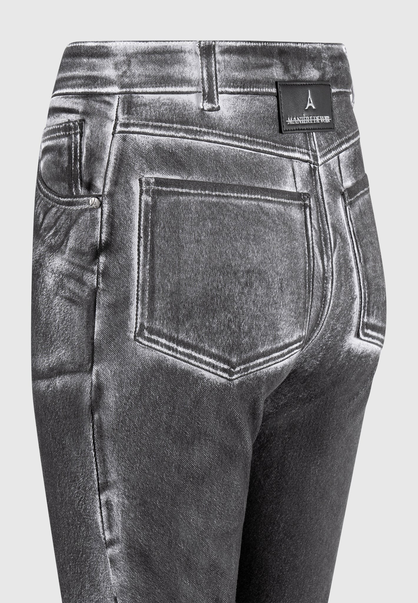 Oil Print Tacked Fit and Flare Jeans - White/Grey - Image 6