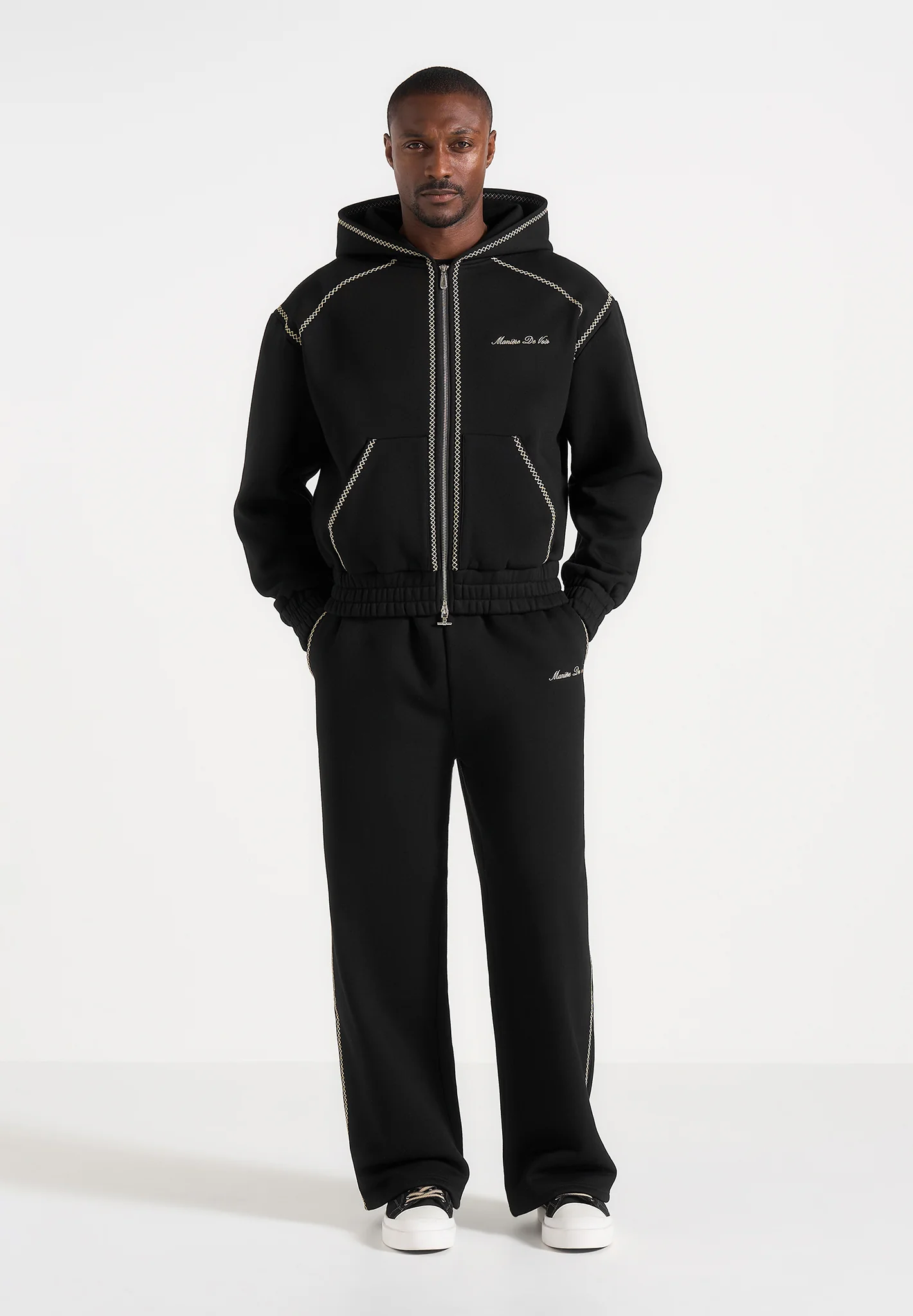 Ollie - Unisex Whipstitch Raglan Effect Zip Hoodie - Black - Image 2