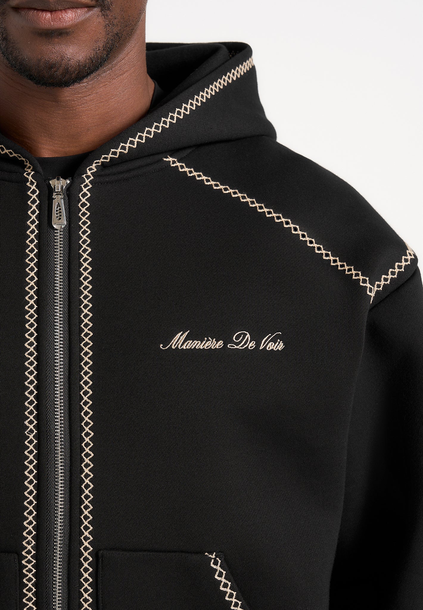 Ollie - Unisex Whipstitch Raglan Effect Zip Hoodie - Black - Image 6