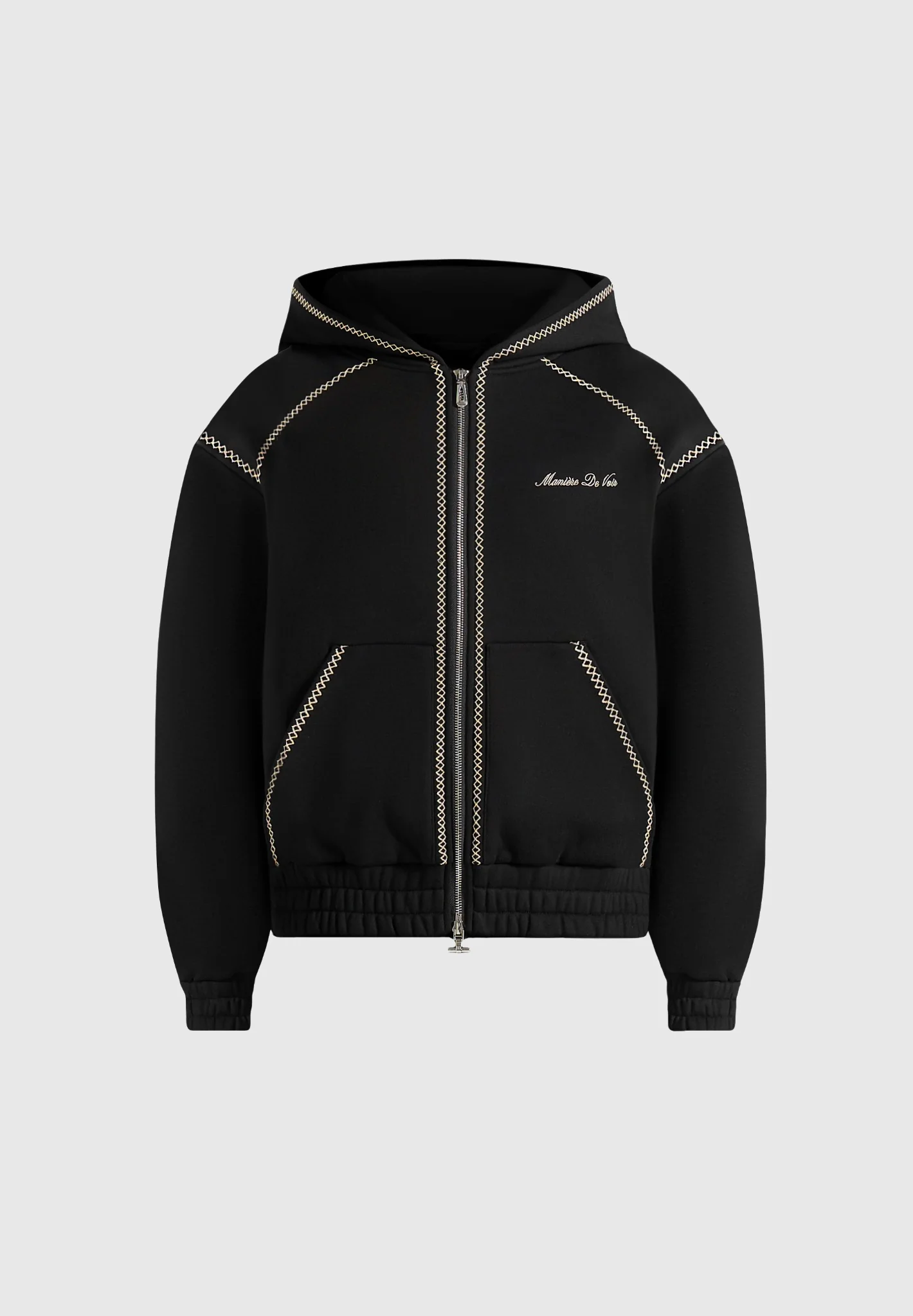 Ollie - Unisex Whipstitch Raglan Effect Zip Hoodie - Black - Image 8