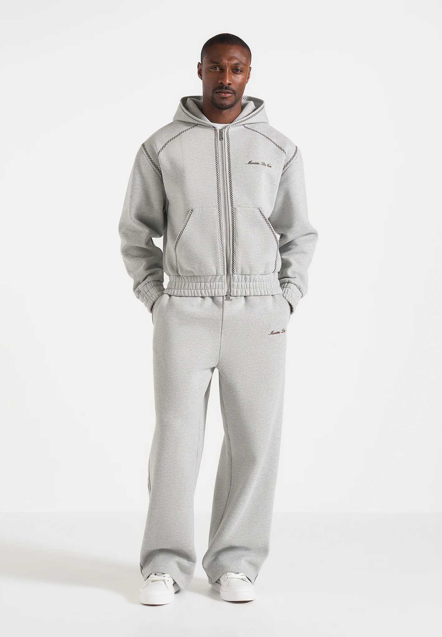 Ollie - Unisex Whipstitch Raglan Effect Zip Hoodie - Light Grey - Image 2