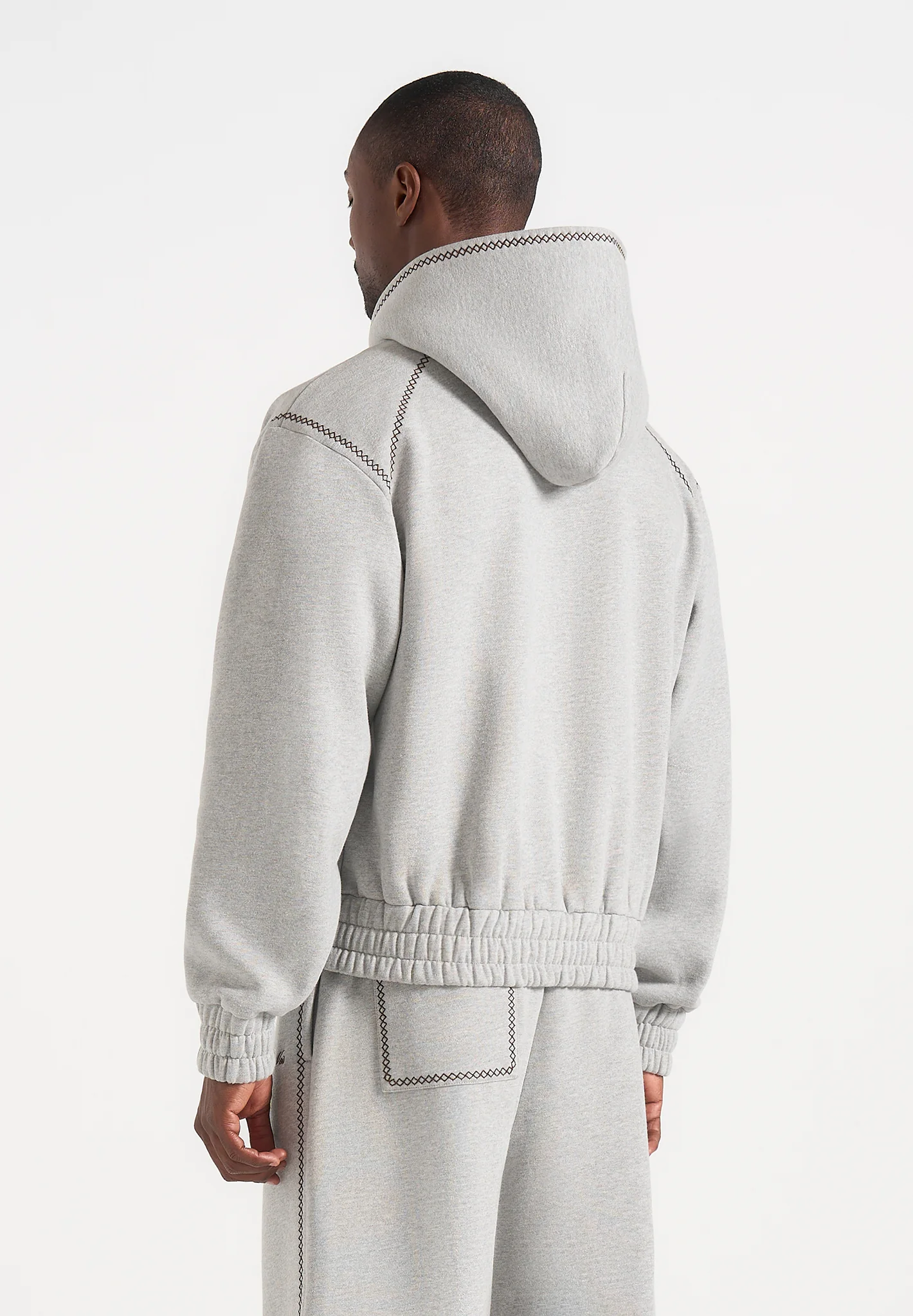 Ollie - Unisex Whipstitch Raglan Effect Zip Hoodie - Light Grey - Image 5