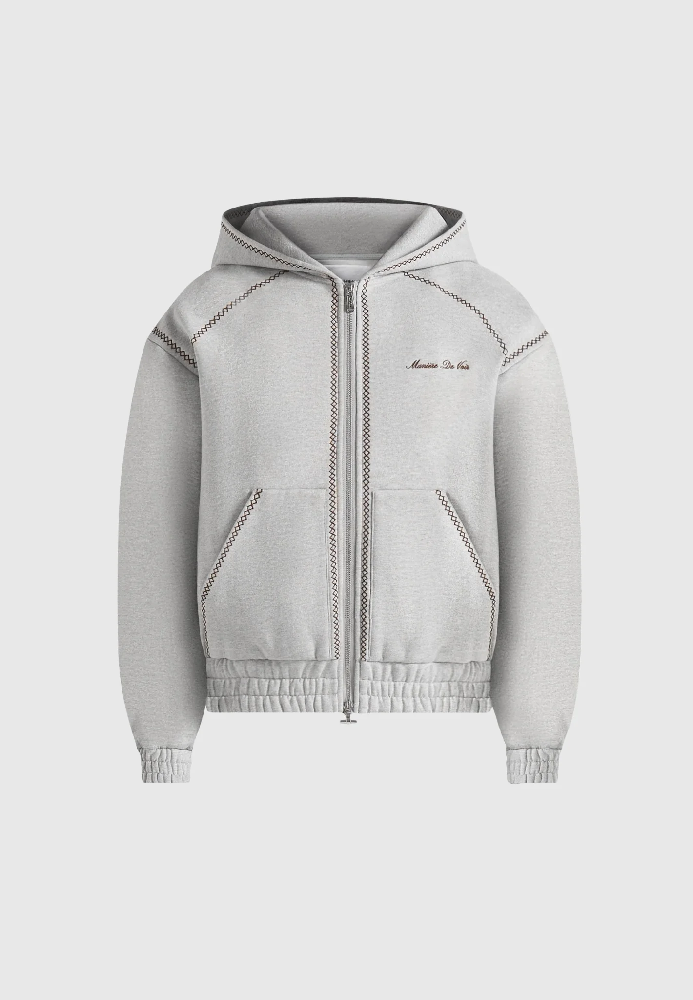 Ollie - Unisex Whipstitch Raglan Effect Zip Hoodie - Light Grey - Image 8