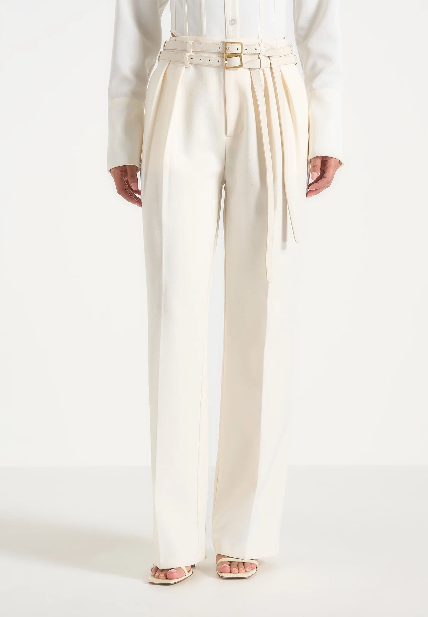Pascale - Tailored Twin Belt Trousers - Off White