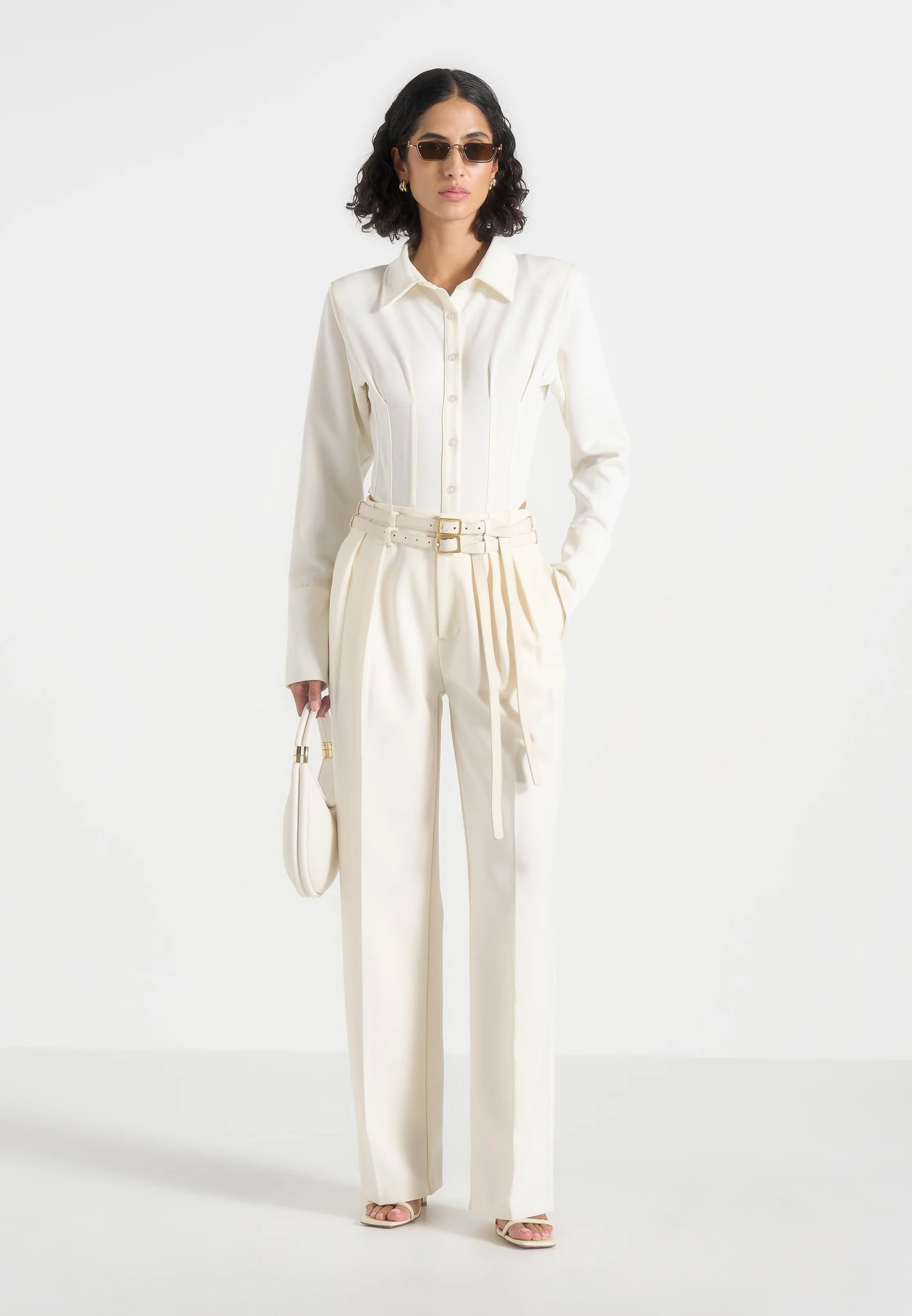 Pascale - Tailored Twin Belt Trousers - Off White - Image 2