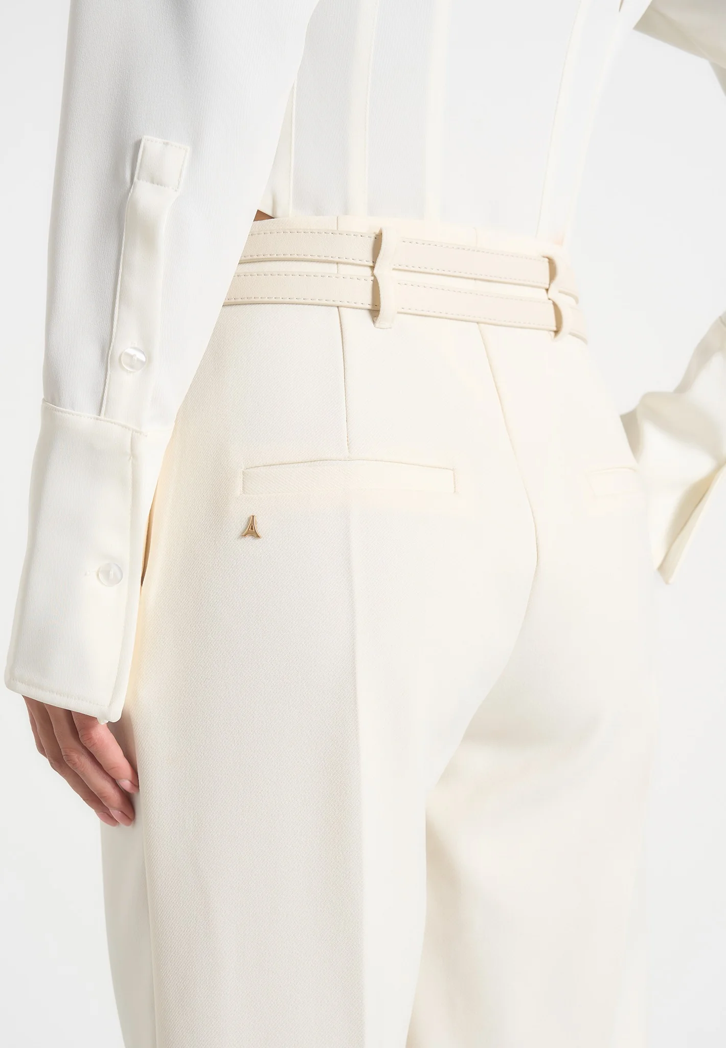 Pascale - Tailored Twin Belt Trousers - Off White - Image 4