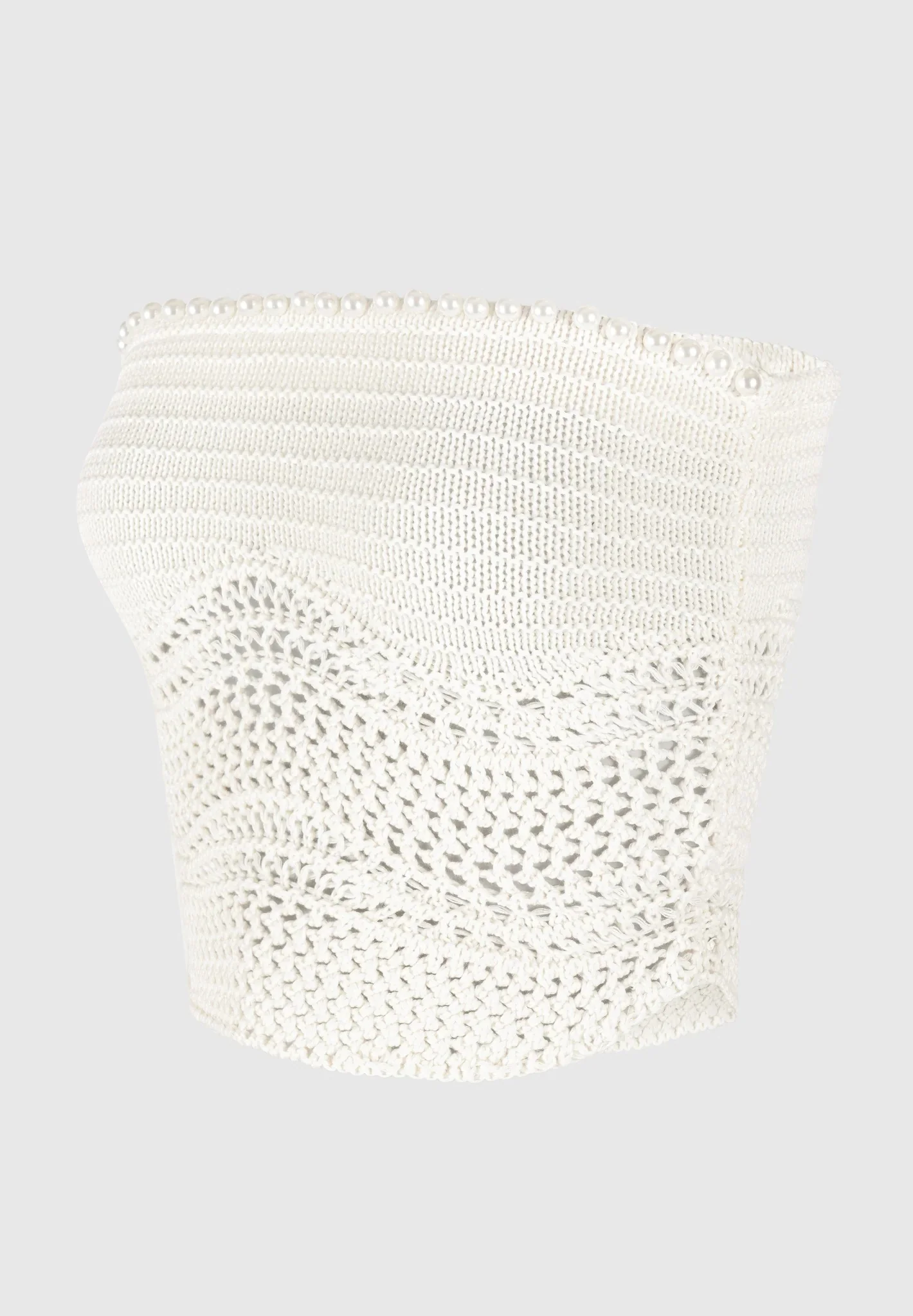 Pearl Applique Crochet Bandeau Top - Cream - Image 6
