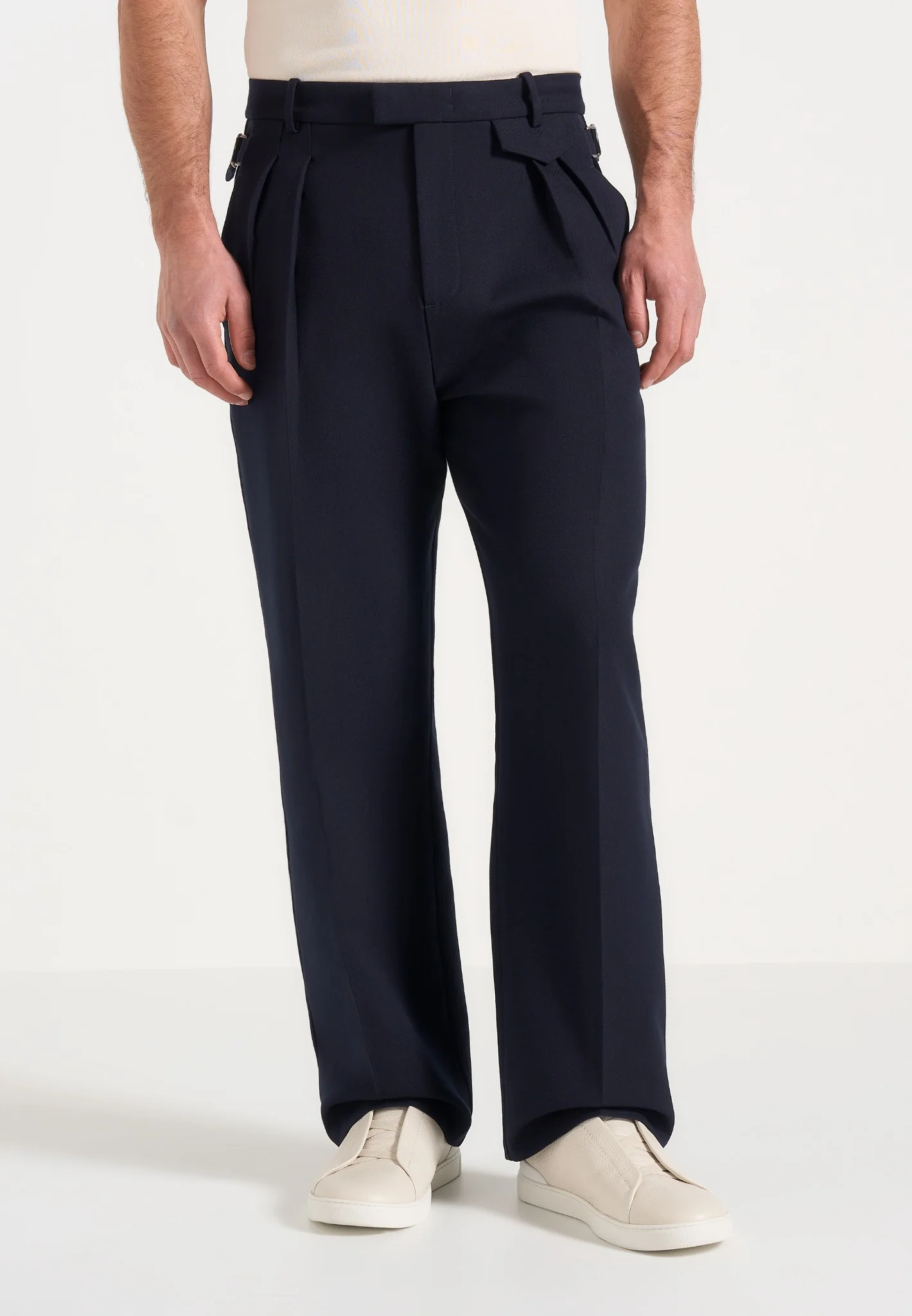 Pierre - Twin Pleat Tailored Trousers - Navy - Image 2