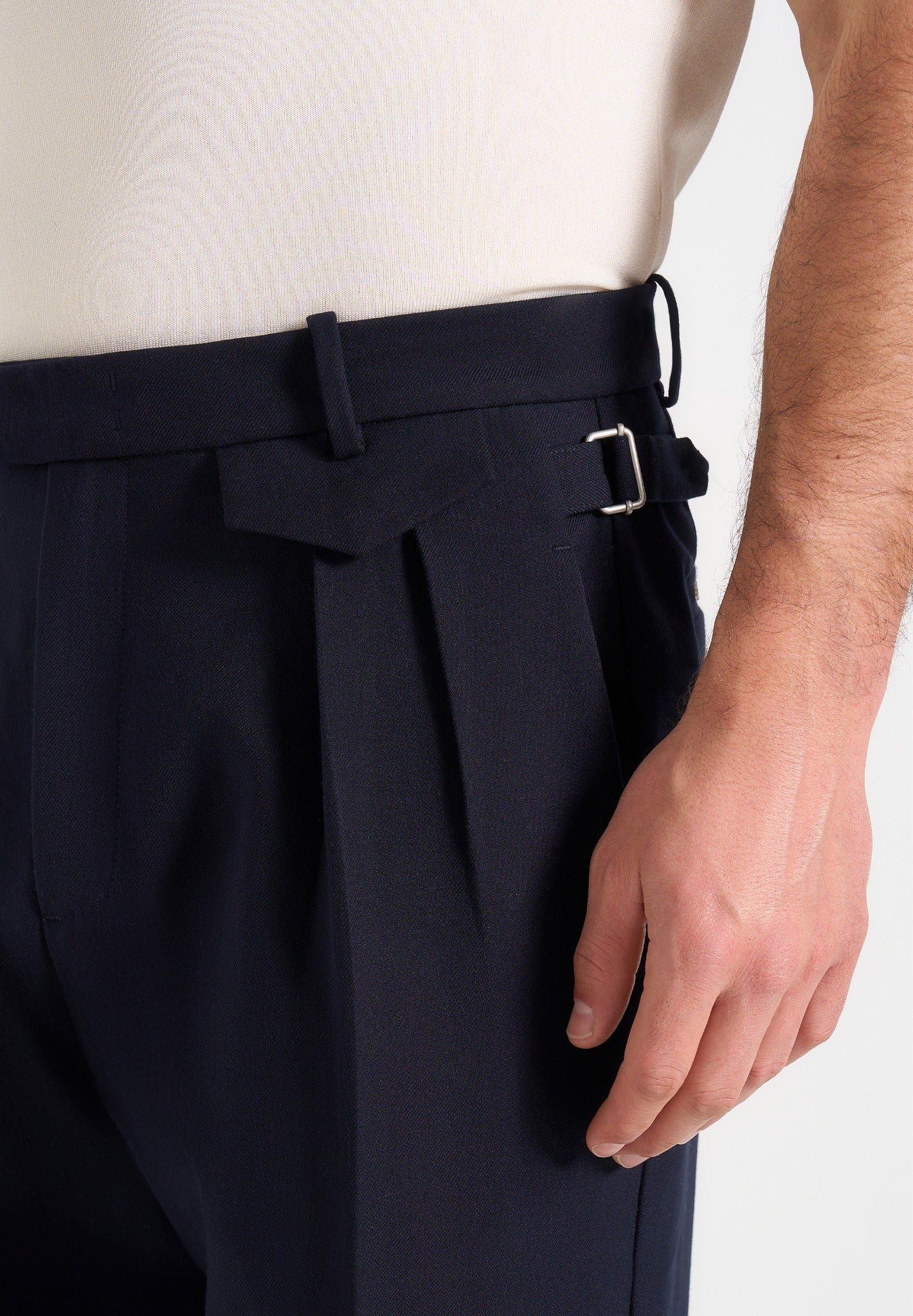 Pierre - Twin Pleat Tailored Trousers - Navy - Image 3
