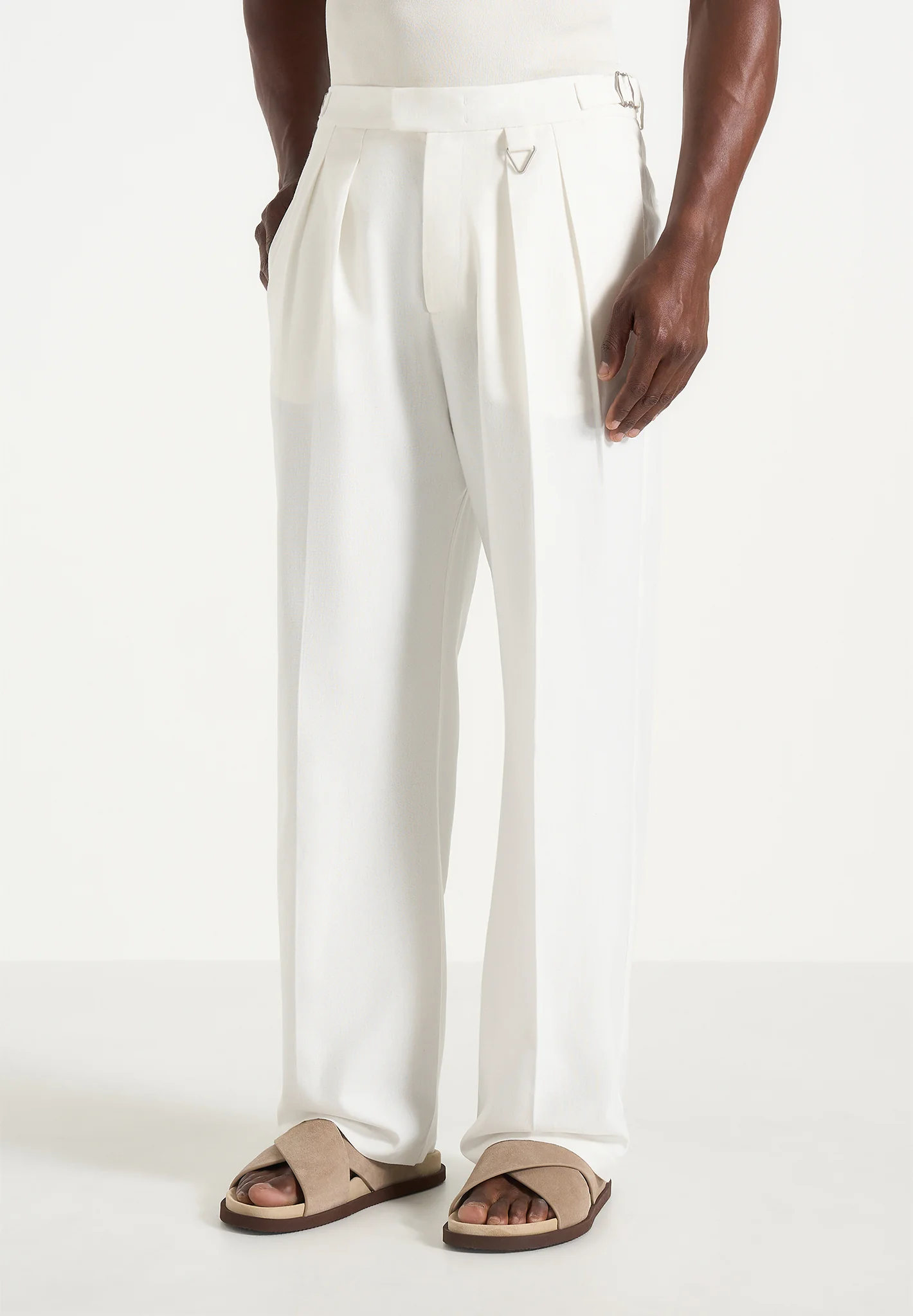 Pierre - Twin Pleat Linen Trousers - White