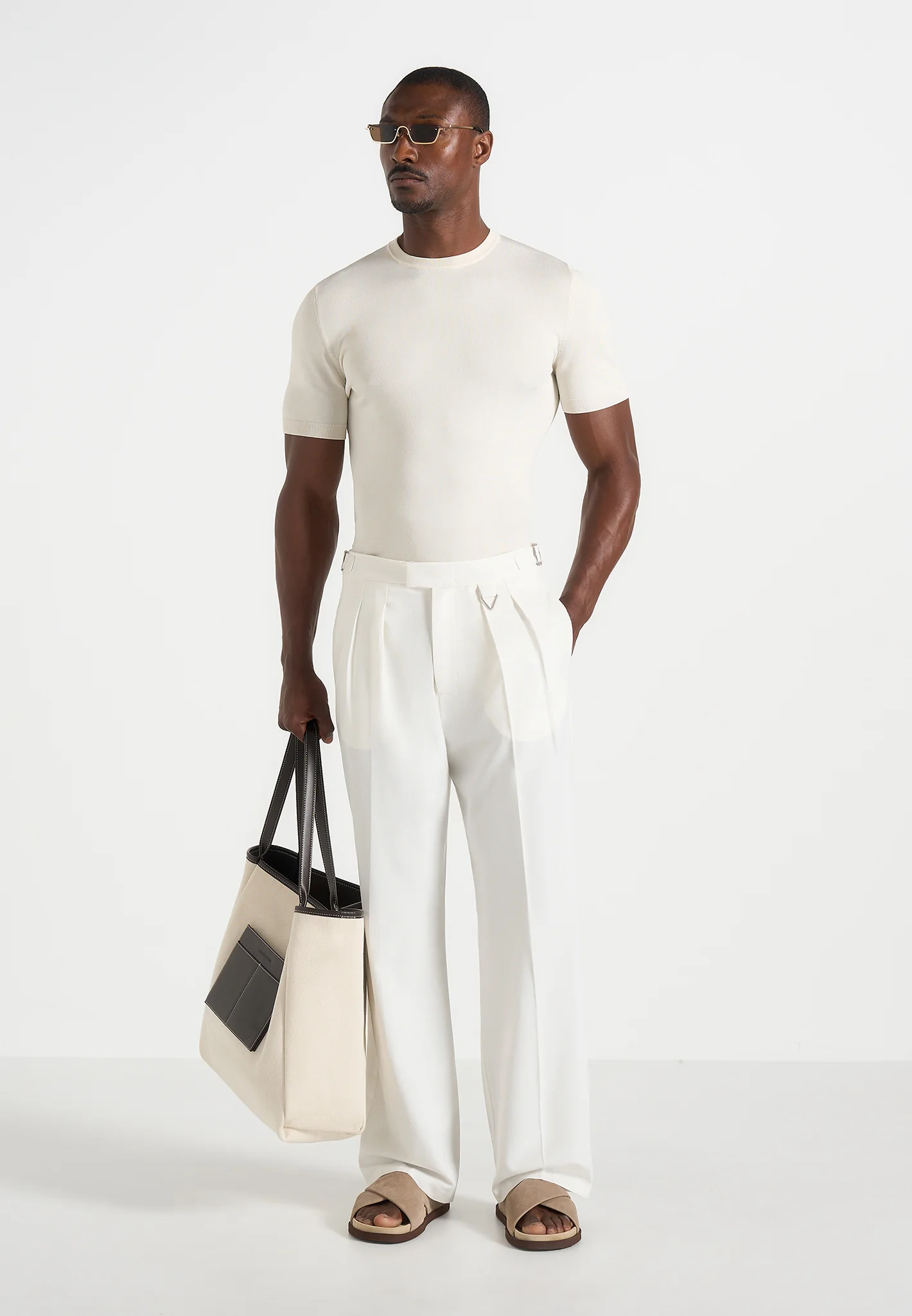 Pierre - Twin Pleat Linen Trousers - White - Image 2