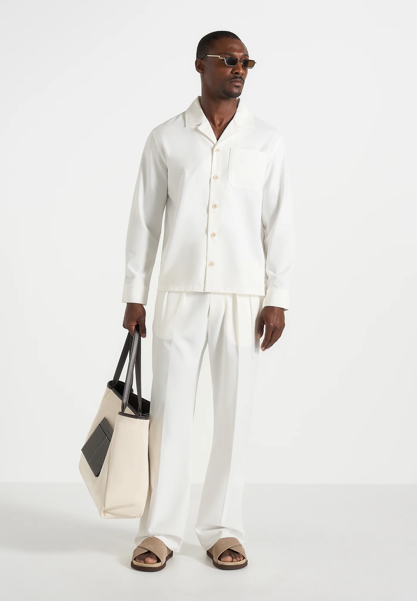 Pierre - Twin Pleat Linen Trousers - White - Image 4