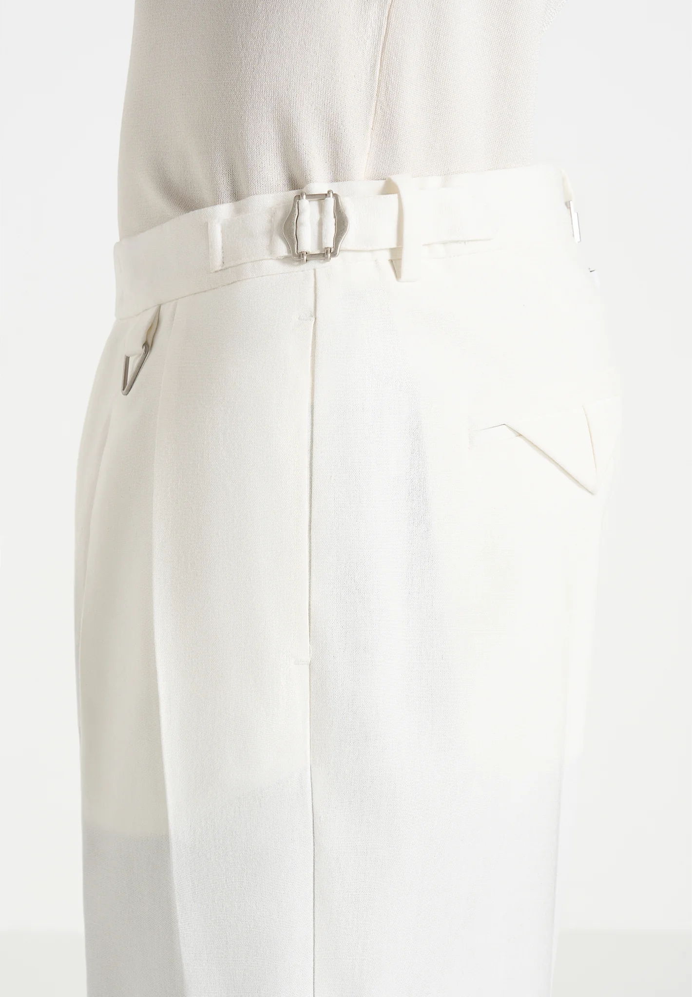 Pierre - Twin Pleat Linen Trousers - White - Image 5