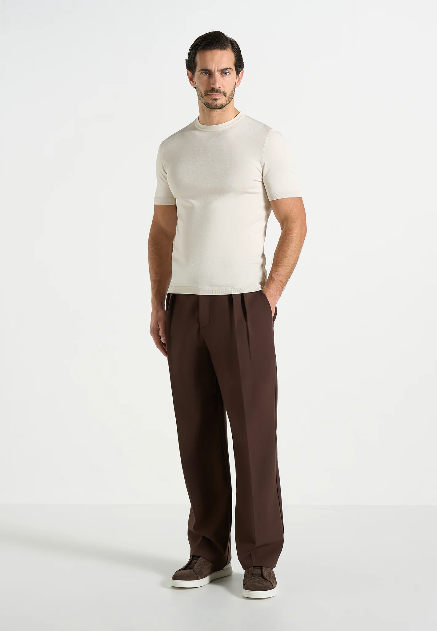 Pierre - Twin Pleat Tailored Trousers - Brown - Image 2