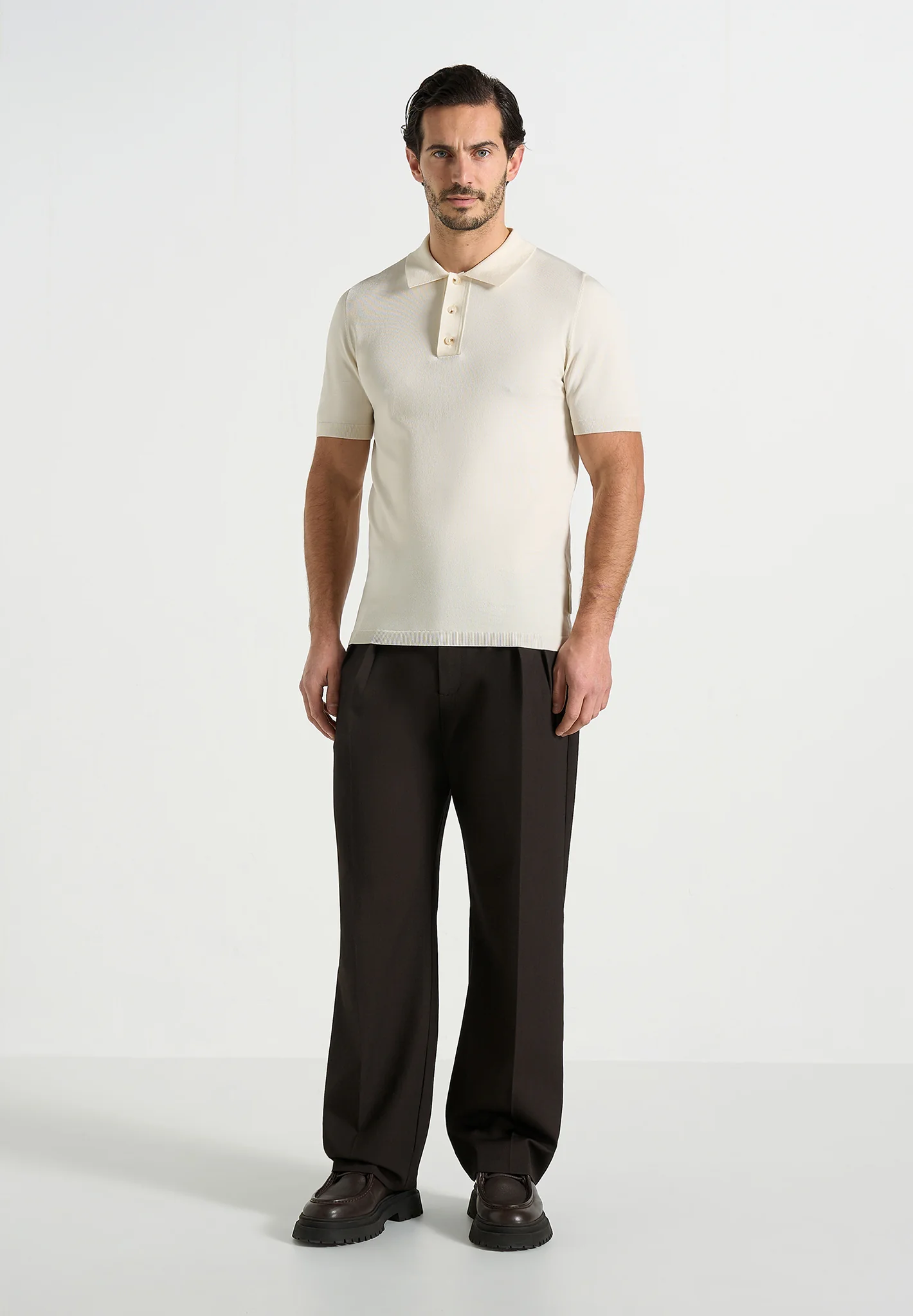 Pierre - Twin Pleat Tailored Trousers - Dark Brown - Image 2