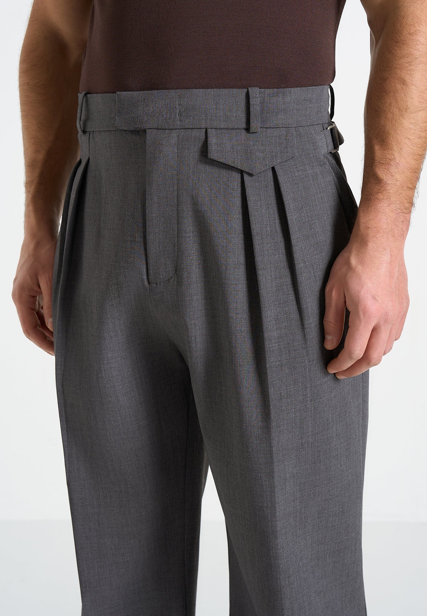 Pierre - Twin Pleat Tailored Trousers - Grey - Image 3