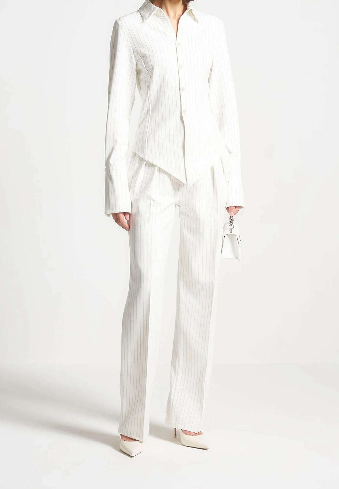 Sonia - Pinstripe Angled Shirt - White - Image 2