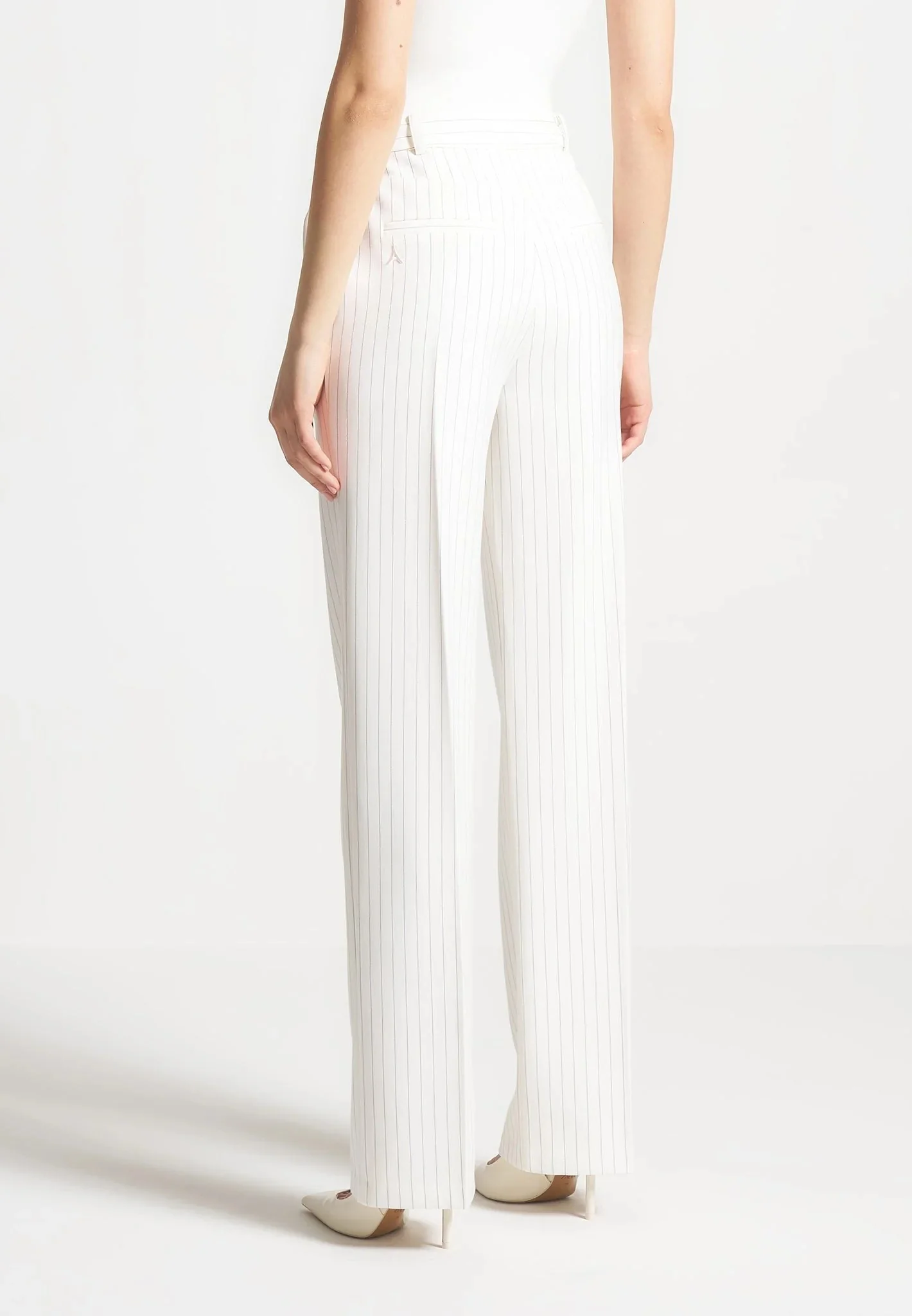 Julie - Pinstripe Twin Pleat Tailored Trousers - White - Image 5
