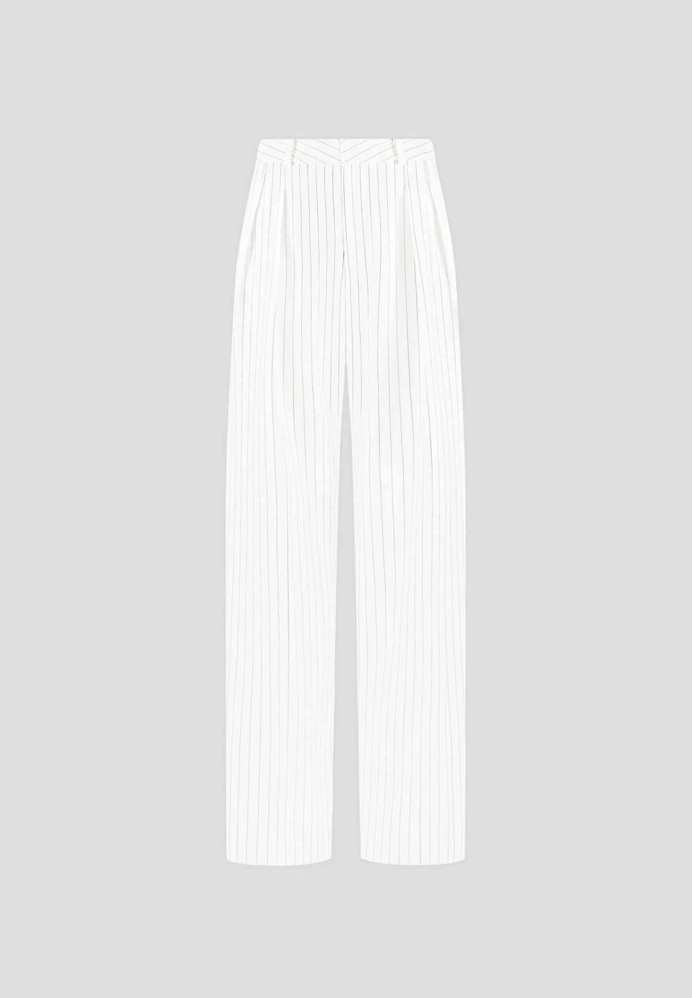Julie - Pinstripe Twin Pleat Tailored Trousers - White - Image 6