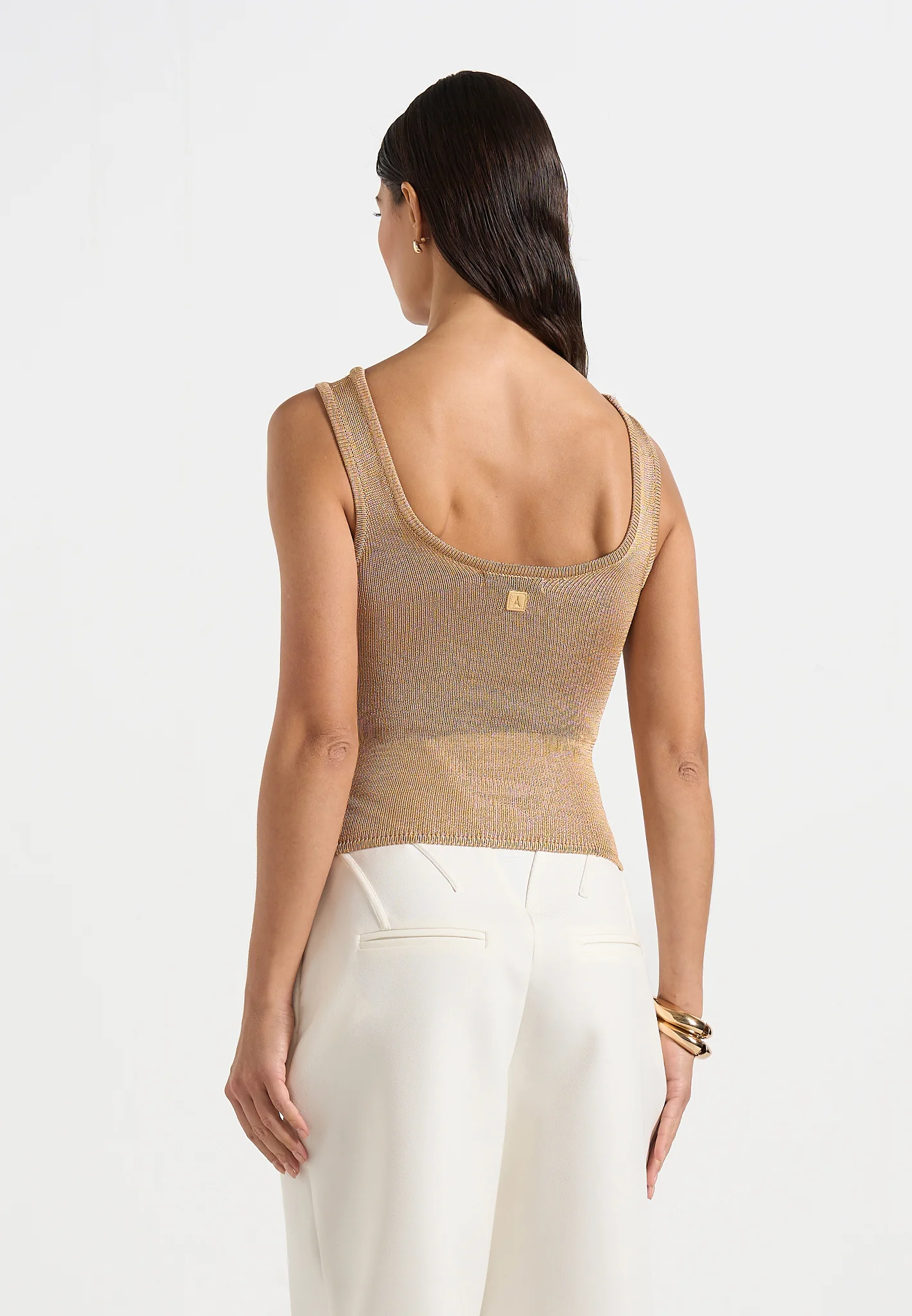 Pippa - Pointelle Knitted Vest With Knot Button - Gold - Image 4