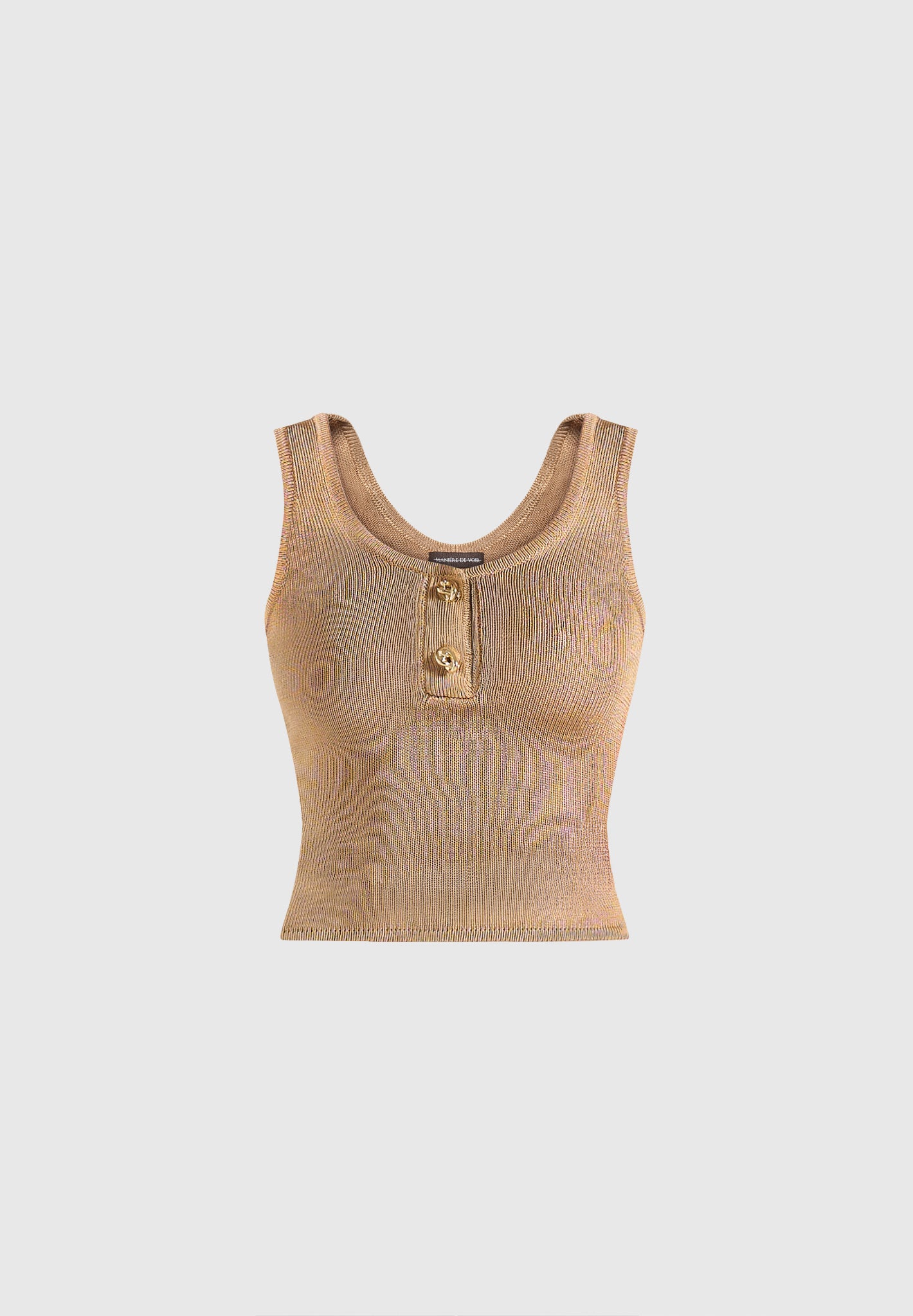 Pippa - Pointelle Knitted Vest With Knot Button - Gold - Image 5