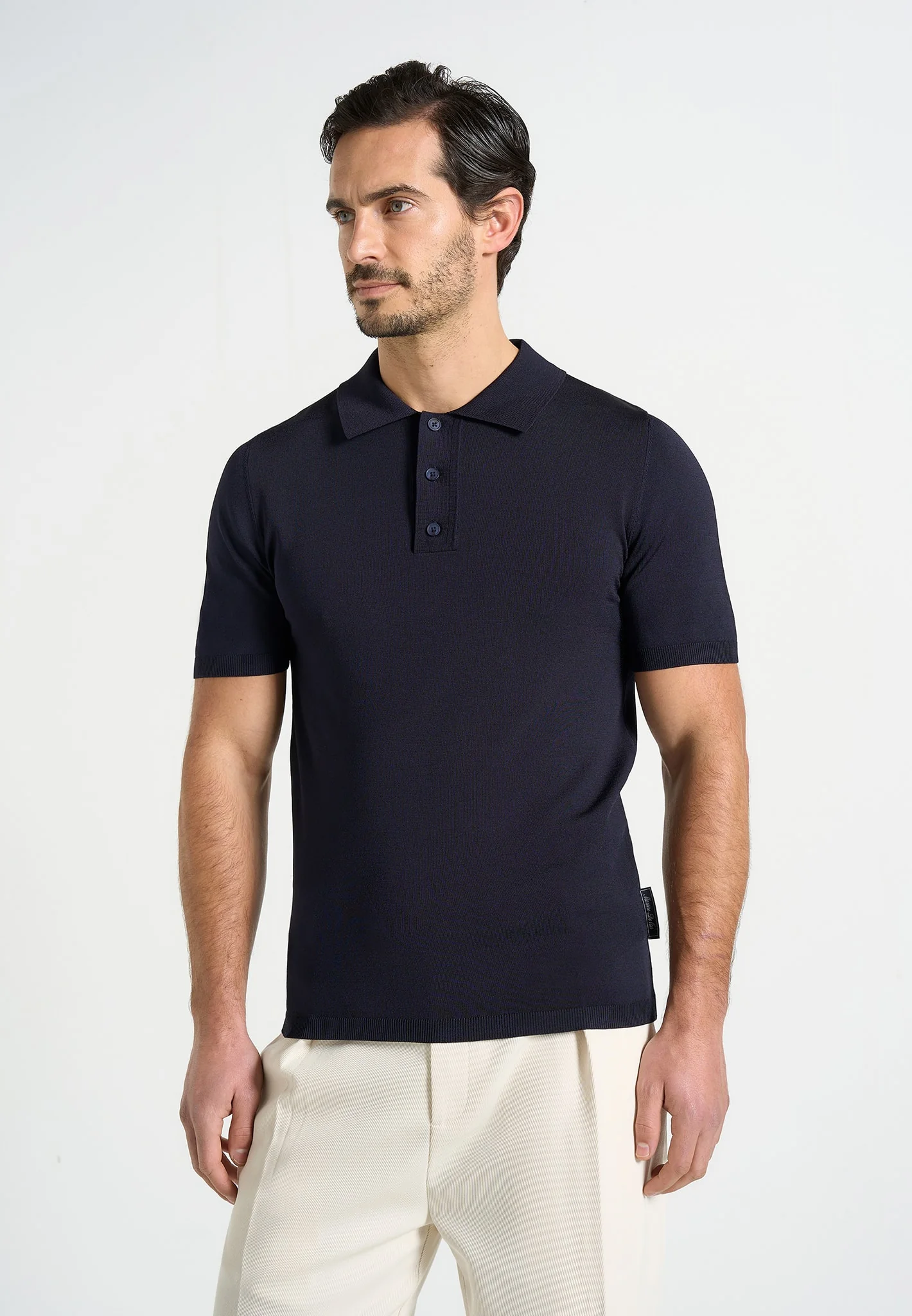PL001 - Luxe Knitted Polo Top - Navy