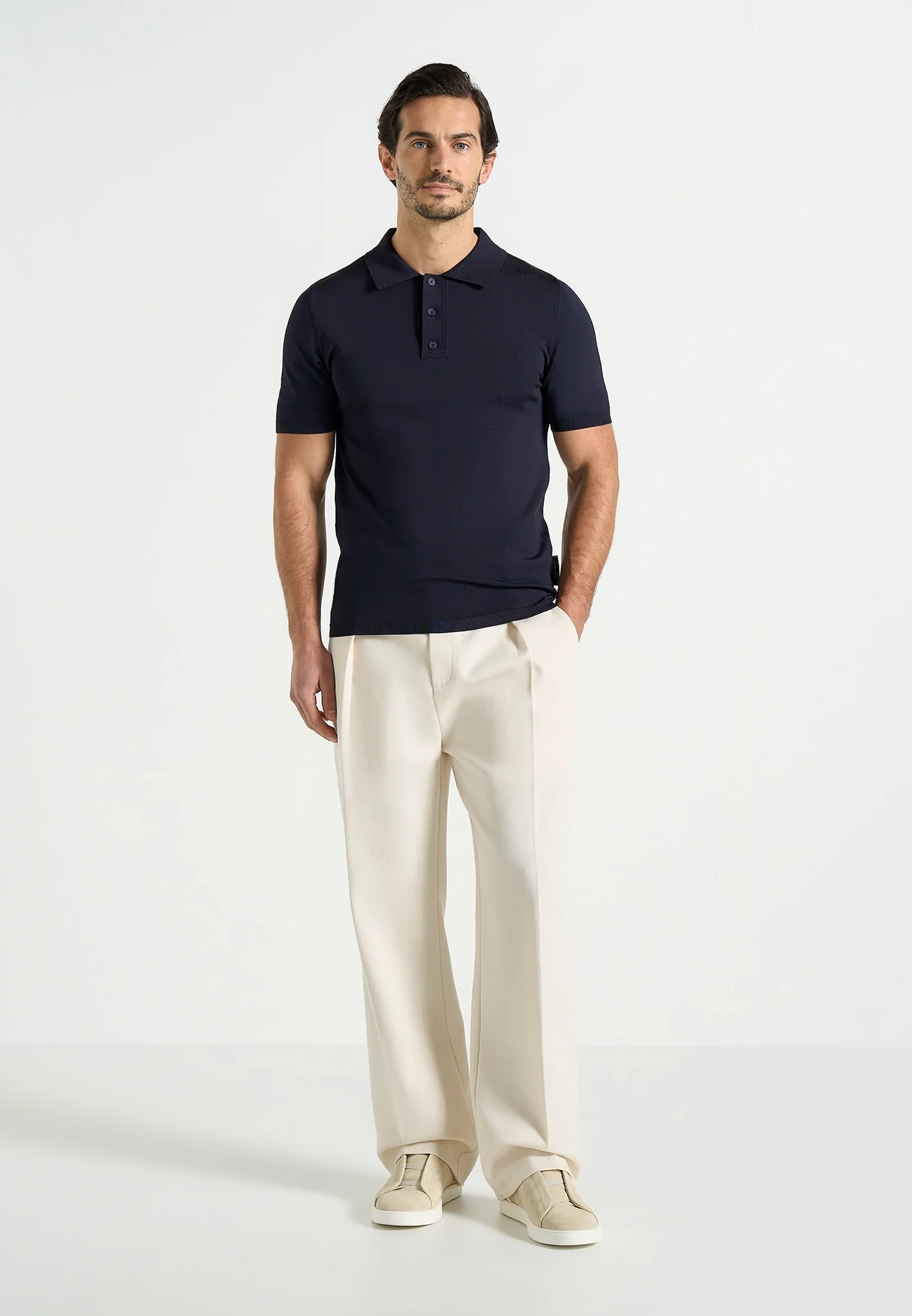 PL001 - Luxe Knitted Polo Top - Navy - Image 2