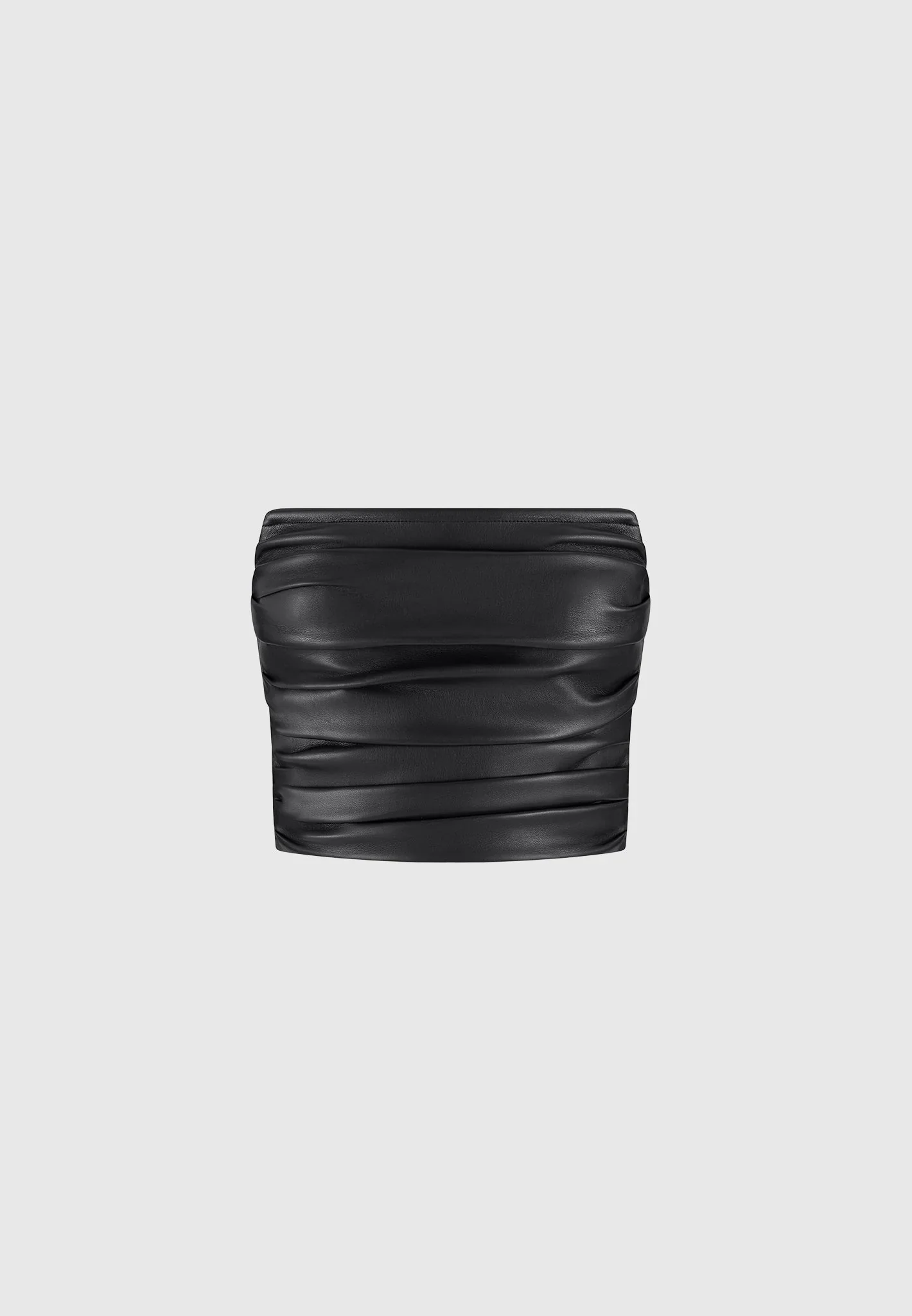 Pleated Bandeau Leather Corset Top - Black - Image 5