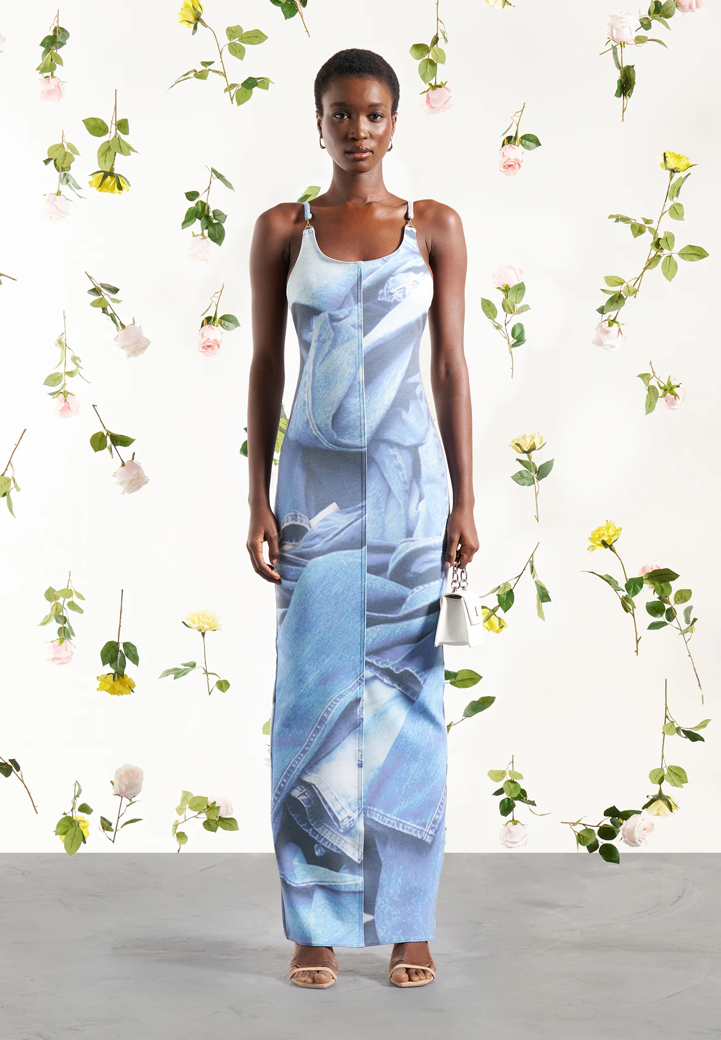Printed Denim Effect Maxi Dress - Blue - Image 10