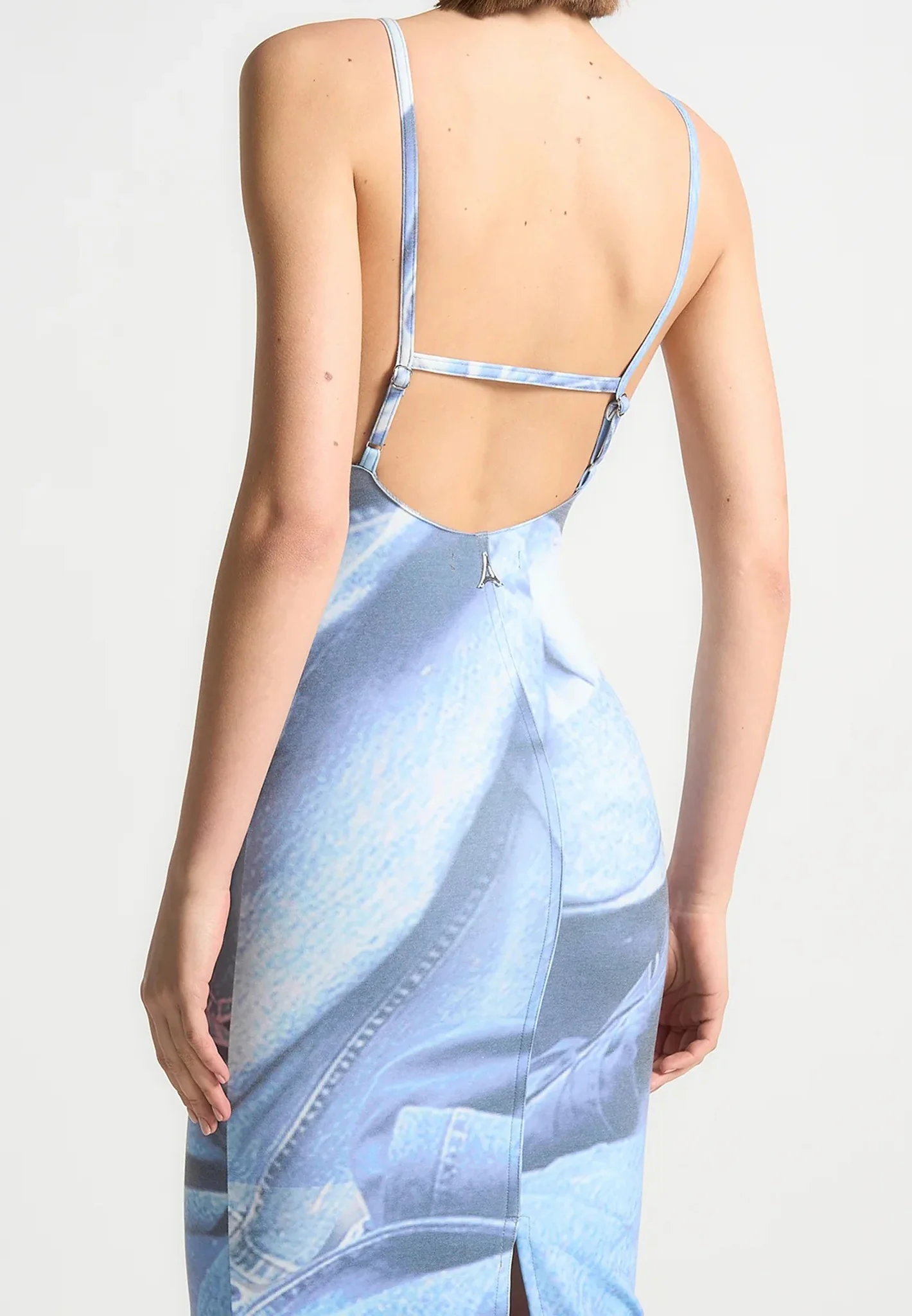 Printed Denim Effect Maxi Dress - Blue - Image 4
