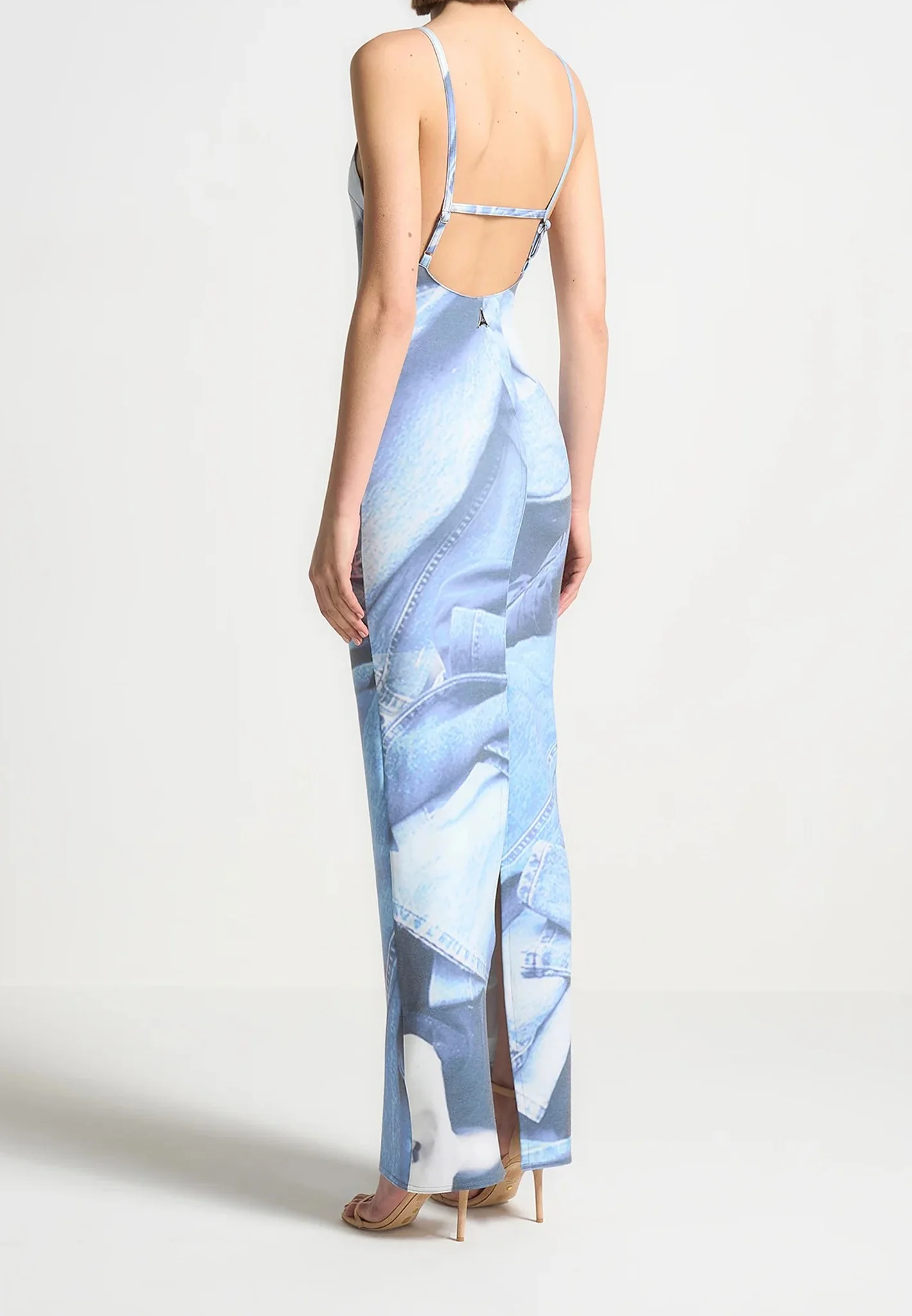 Printed Denim Effect Maxi Dress - Blue - Image 6
